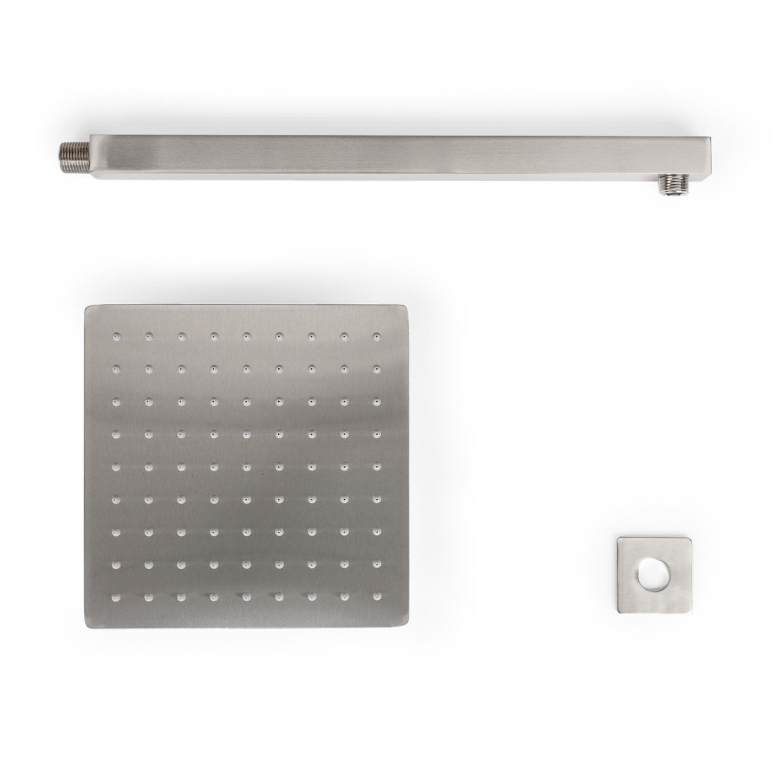 Set soffione ultraslim 20x20 cm con braccio quadrato 40 cm spazzolato