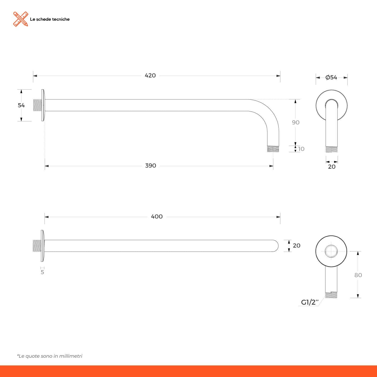 Set soffione ultraslim 25 cm con braccio doccia 40 cm spazzolato