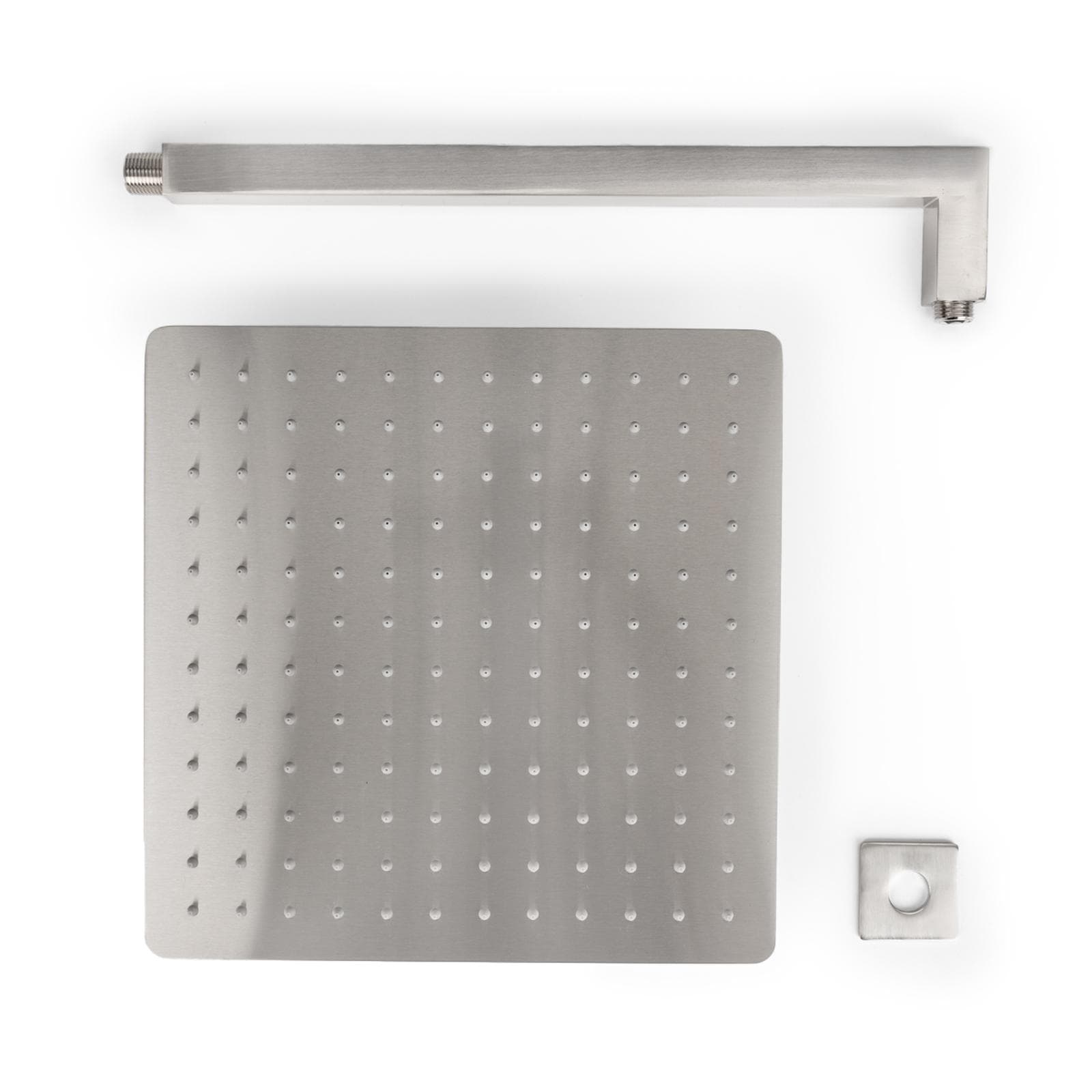 Set soffione ultraslim 30x30 cm con braccio doccia a gomito 40 cm spazzolato