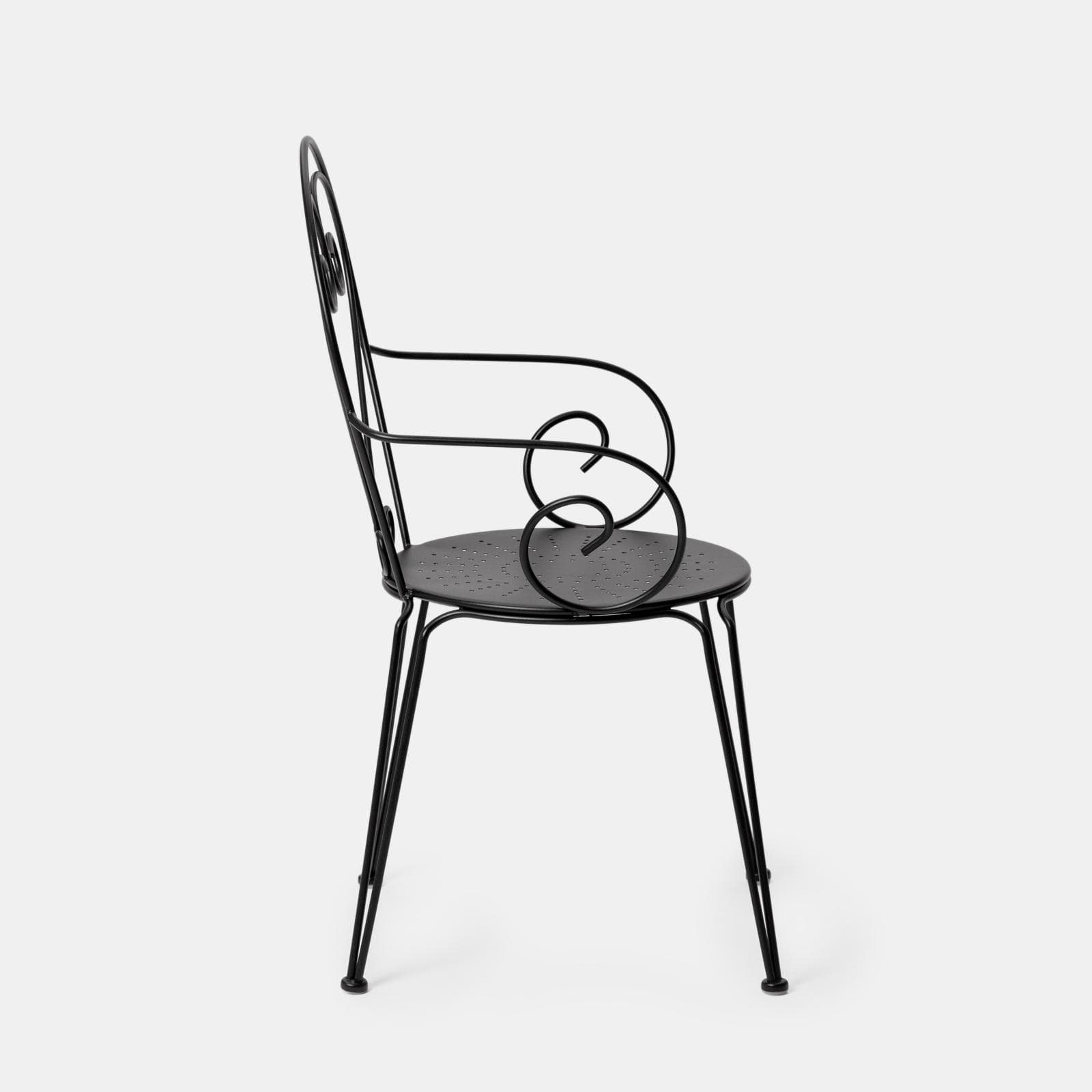 Set bistrot tavolo rotondo 70 cm e 2 sedie con braccioli in metallo nero - Loren