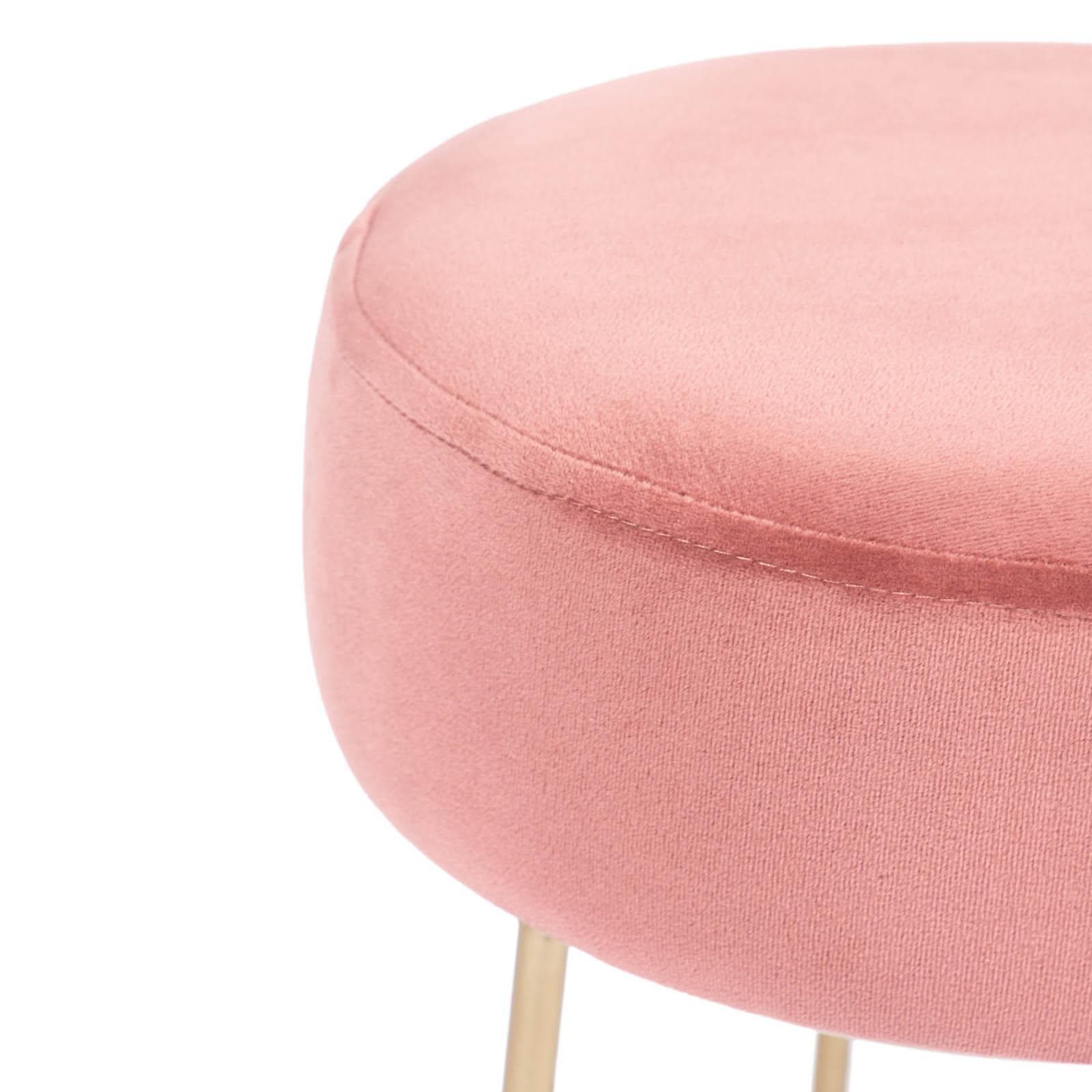 Pouf rotondo 35 cm in velluto rosa e struttura finitura champagne - Millepora