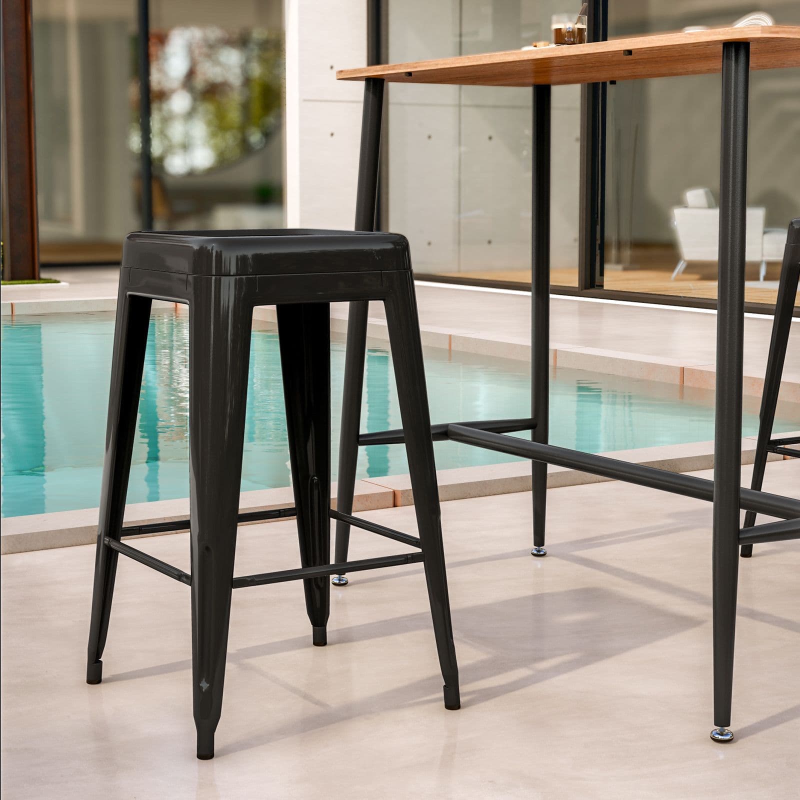 Sgabello da giardino impilabile stile industrial in metallo nero - Farley