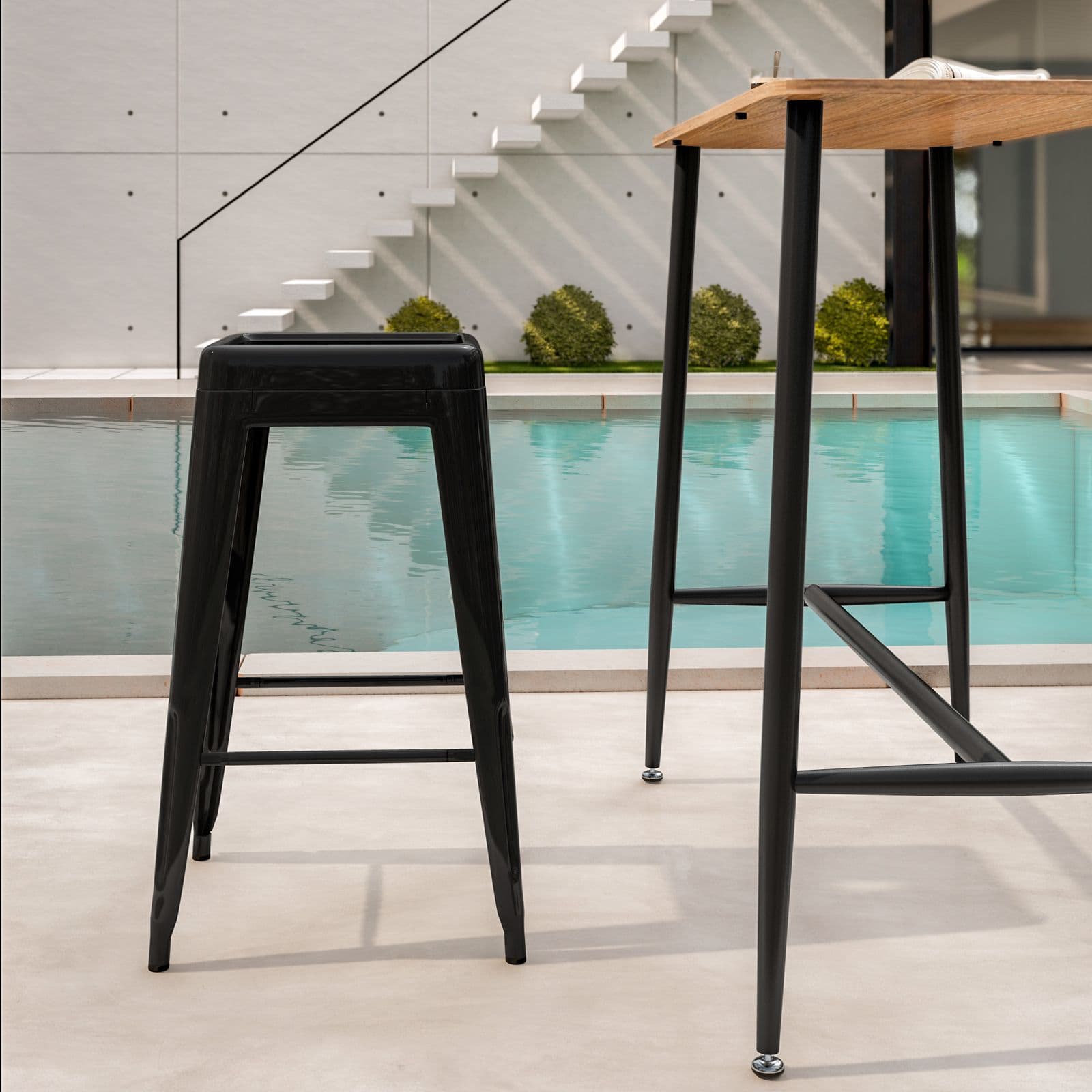 Sgabello da giardino impilabile stile industrial in metallo nero - Farley
