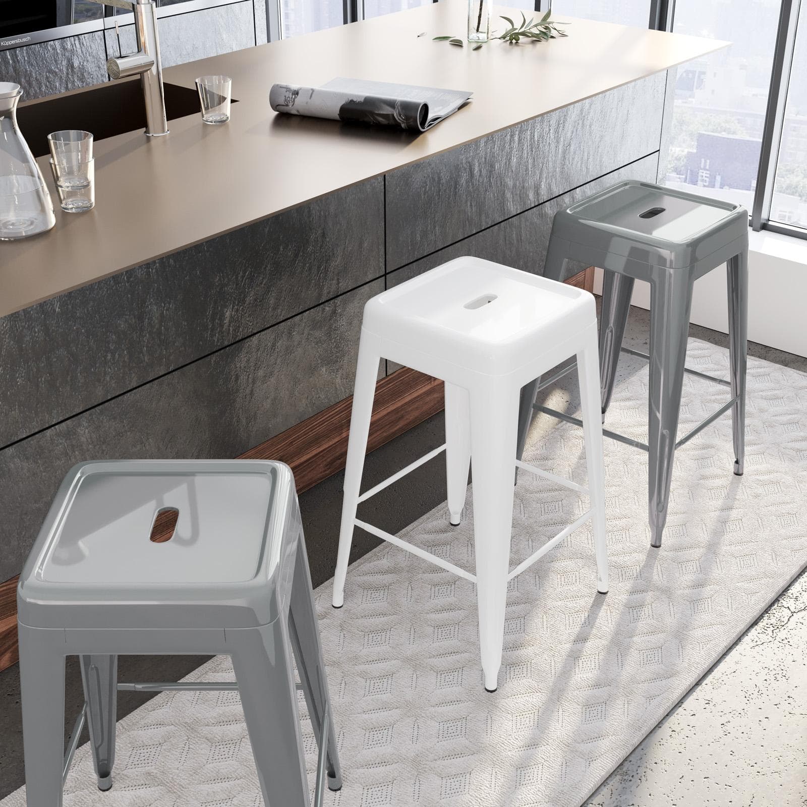 Sgabello impilabile stile industrial in metallo grigio - Farley
