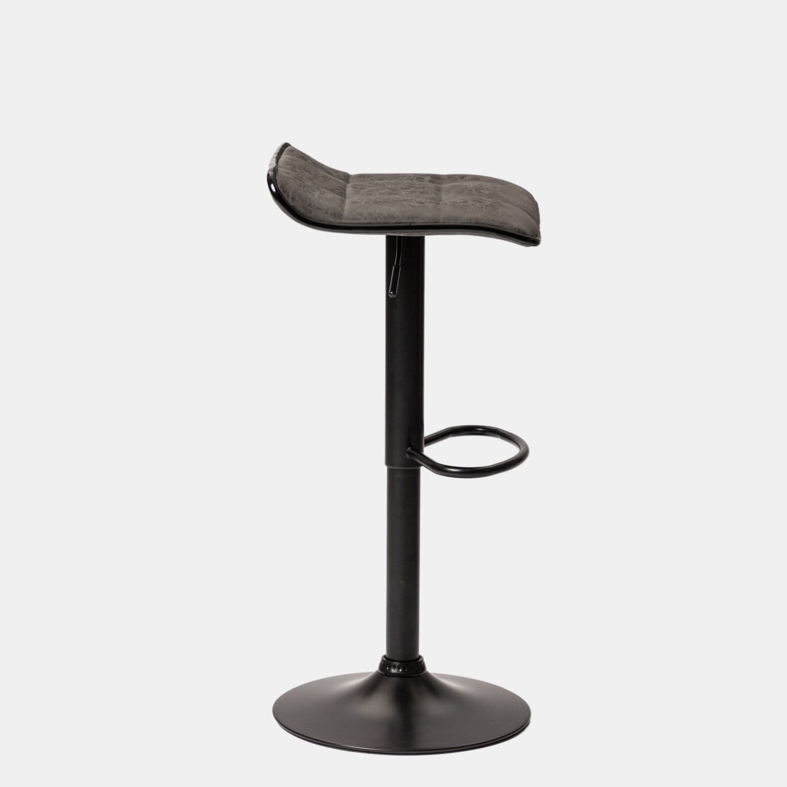 Sgabello in similpelle trapuntato grigio con base nera ed altezza regolabile - Kerm