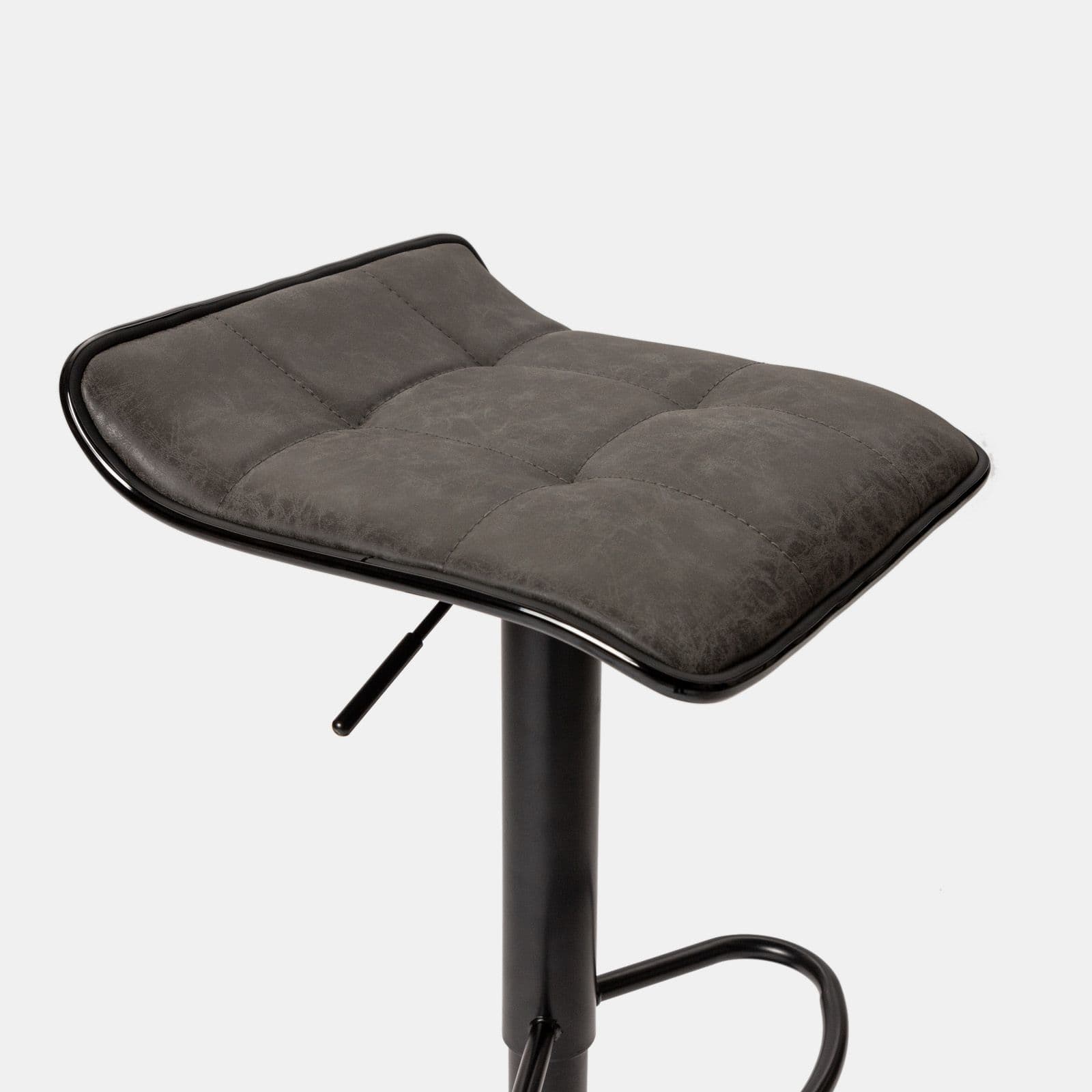 Sgabello in similpelle trapuntato grigio con base nera ed altezza regolabile - Kerm