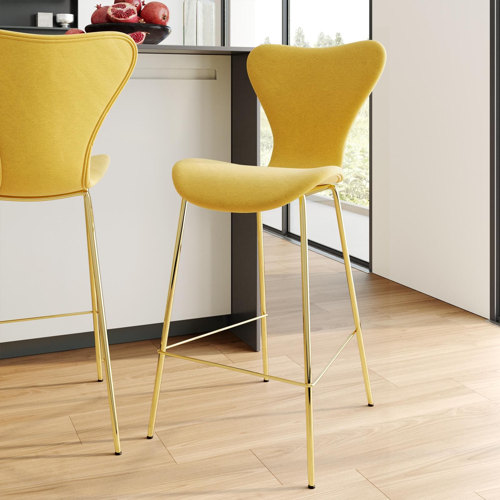 Sgabello in tessuto giallo con gambe oro - Dolly