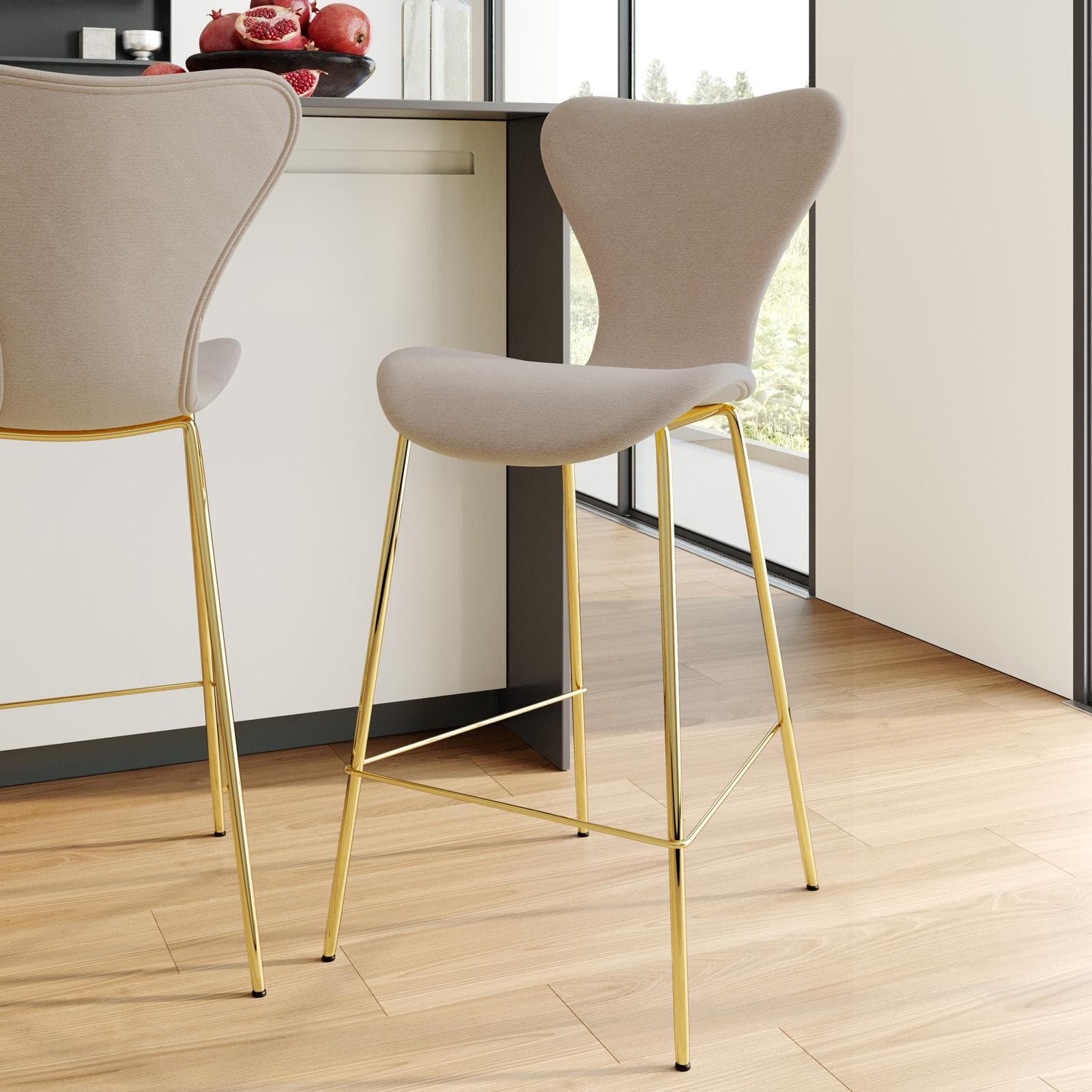 Sgabello in tessuto rosa nude con gambe oro - Dolly
