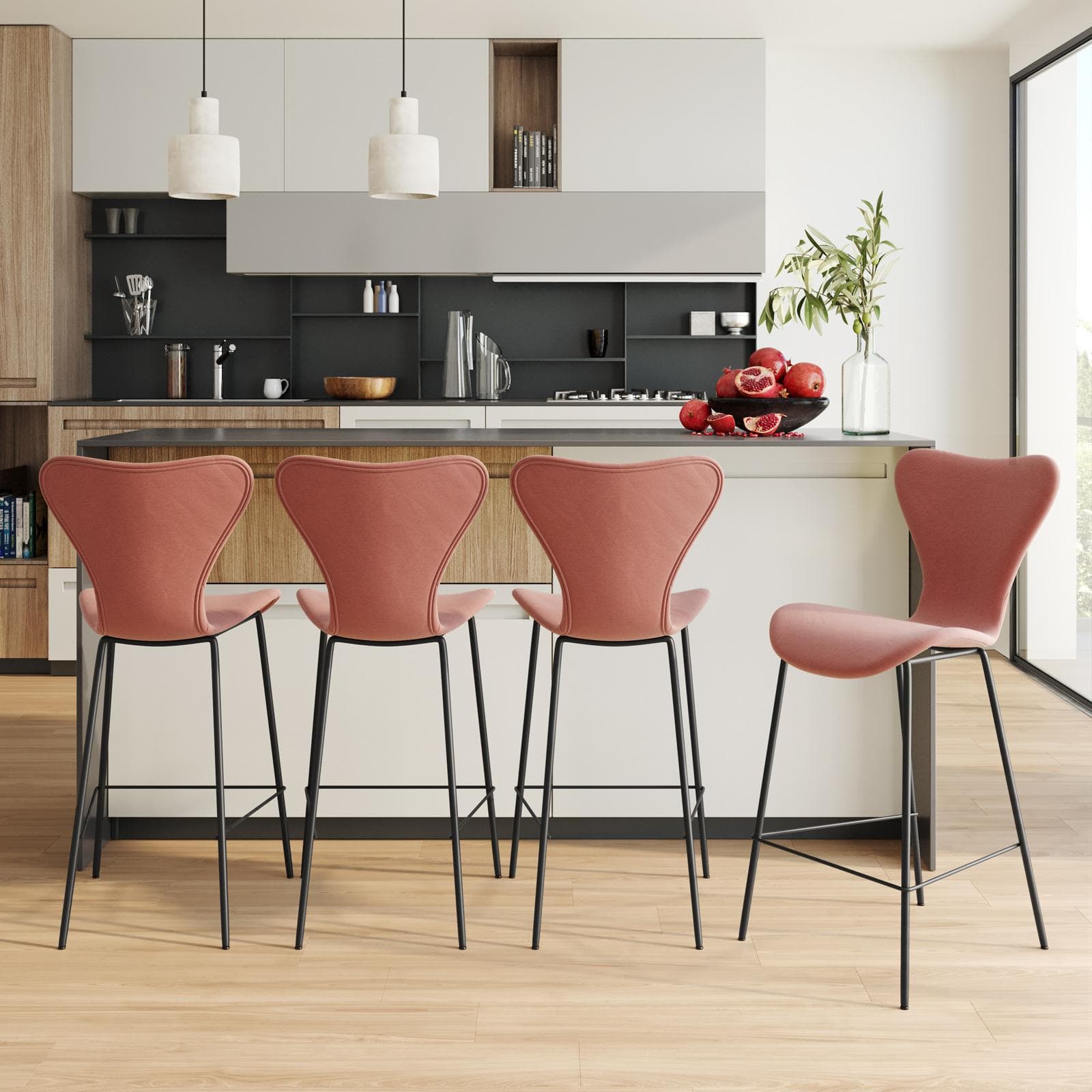Sgabello in tessuto terracotta con gambe in metallo nero - Dolly