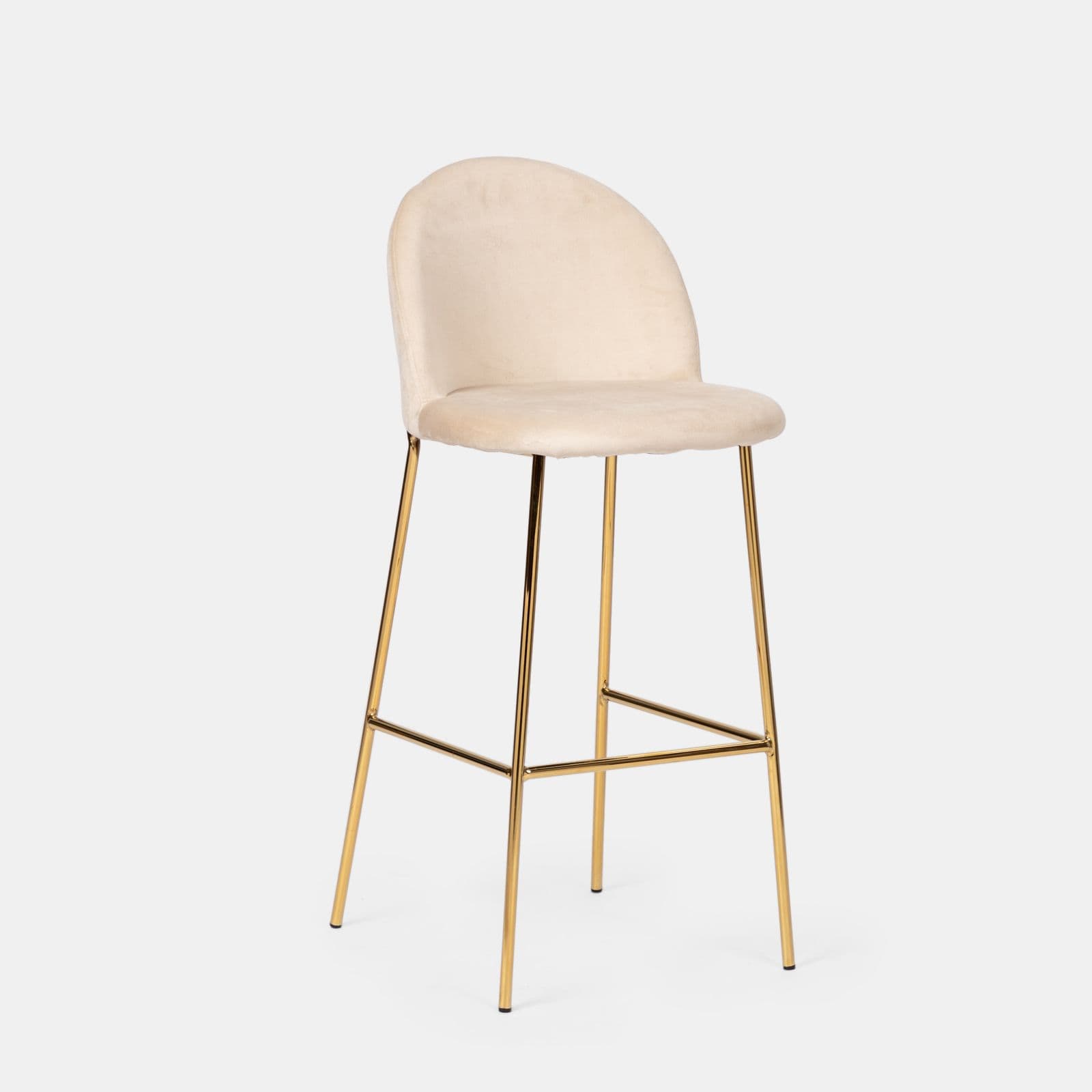 Sgabello in velluto beige con gambe e poggiapiedi in metallo finitura oro - Zilla