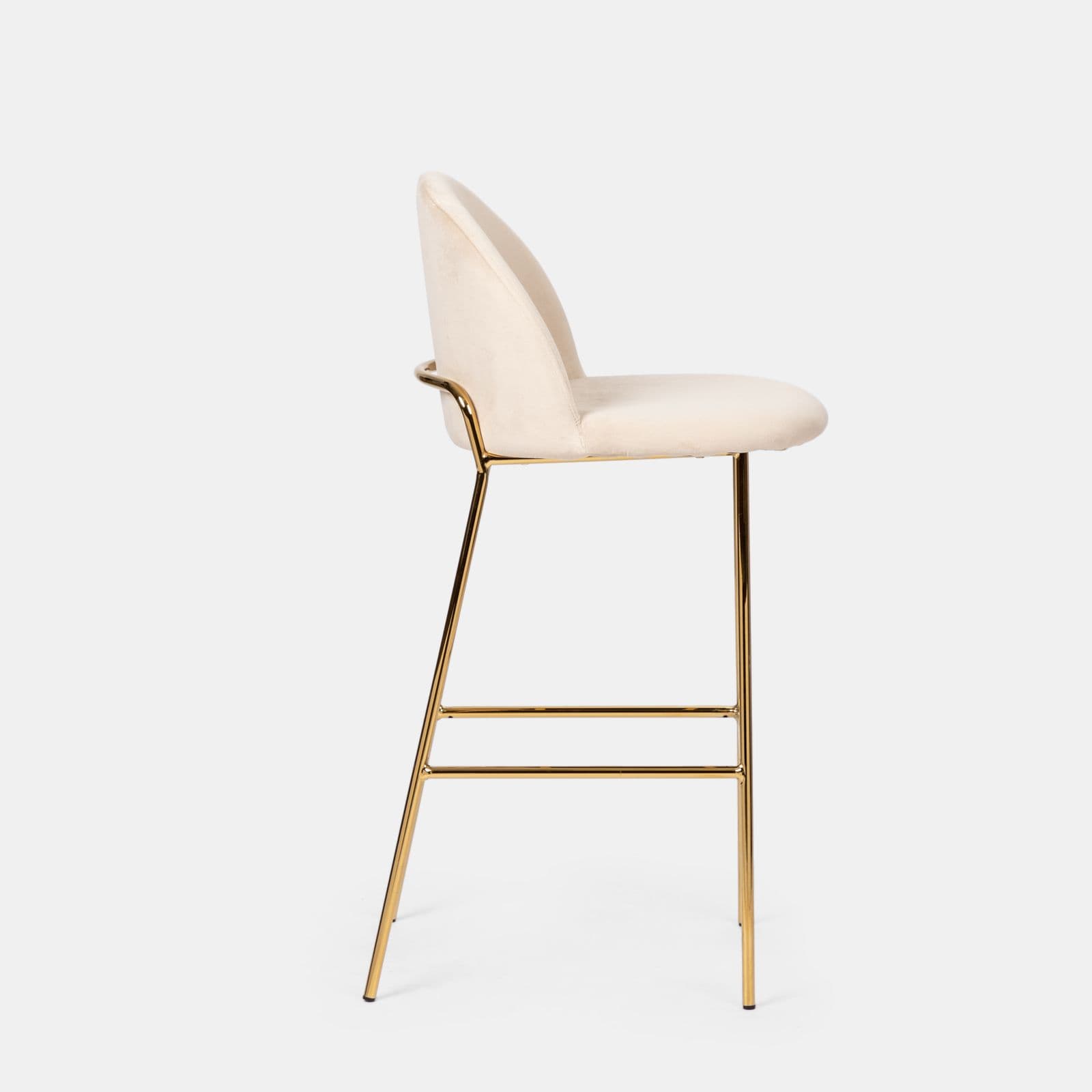 Sgabello in velluto beige con gambe e poggiapiedi in metallo finitura oro - Zilla