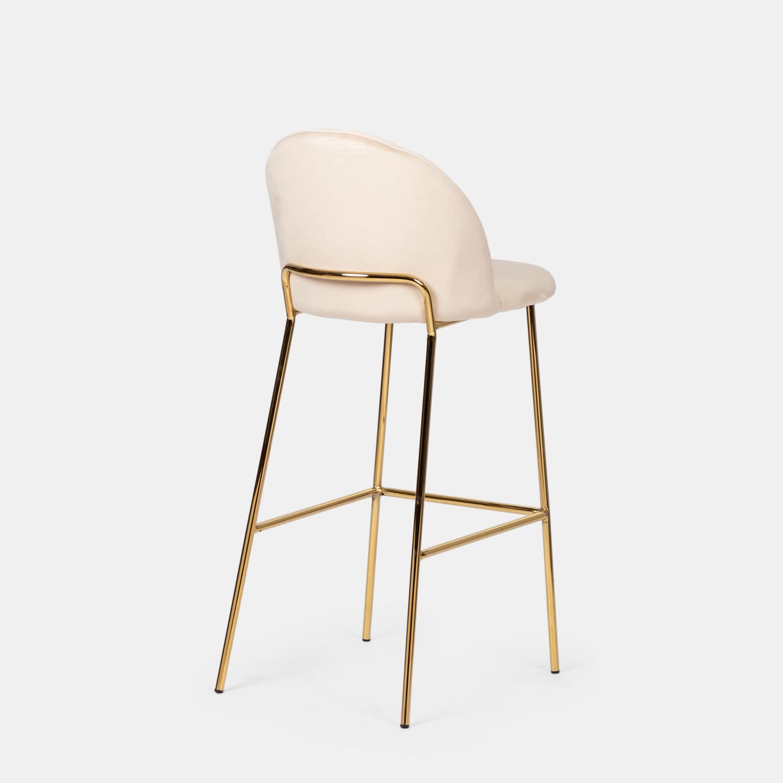 Sgabello in velluto beige con gambe e poggiapiedi in metallo finitura oro - Zilla