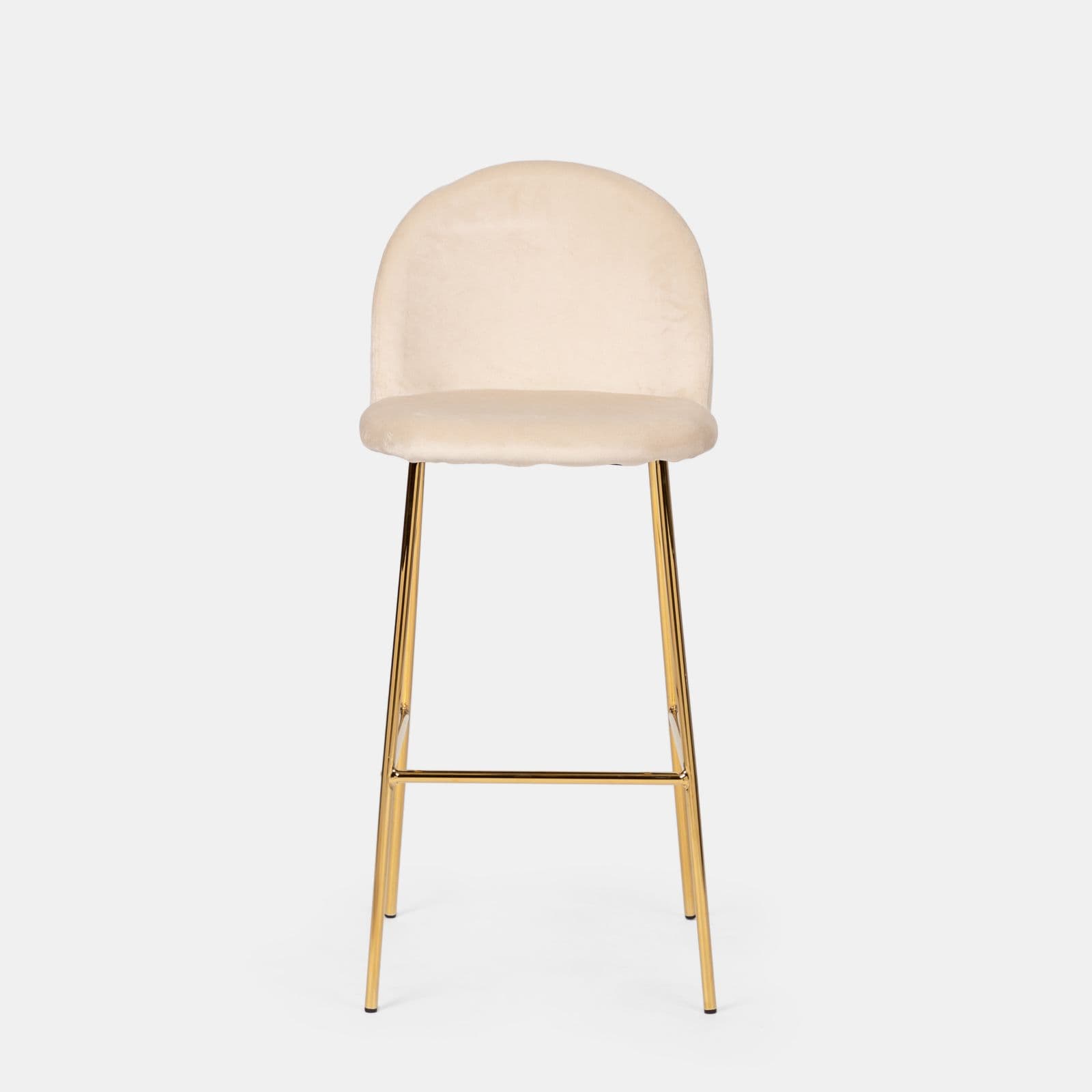 Sgabello in velluto beige con gambe e poggiapiedi in metallo finitura oro - Zilla