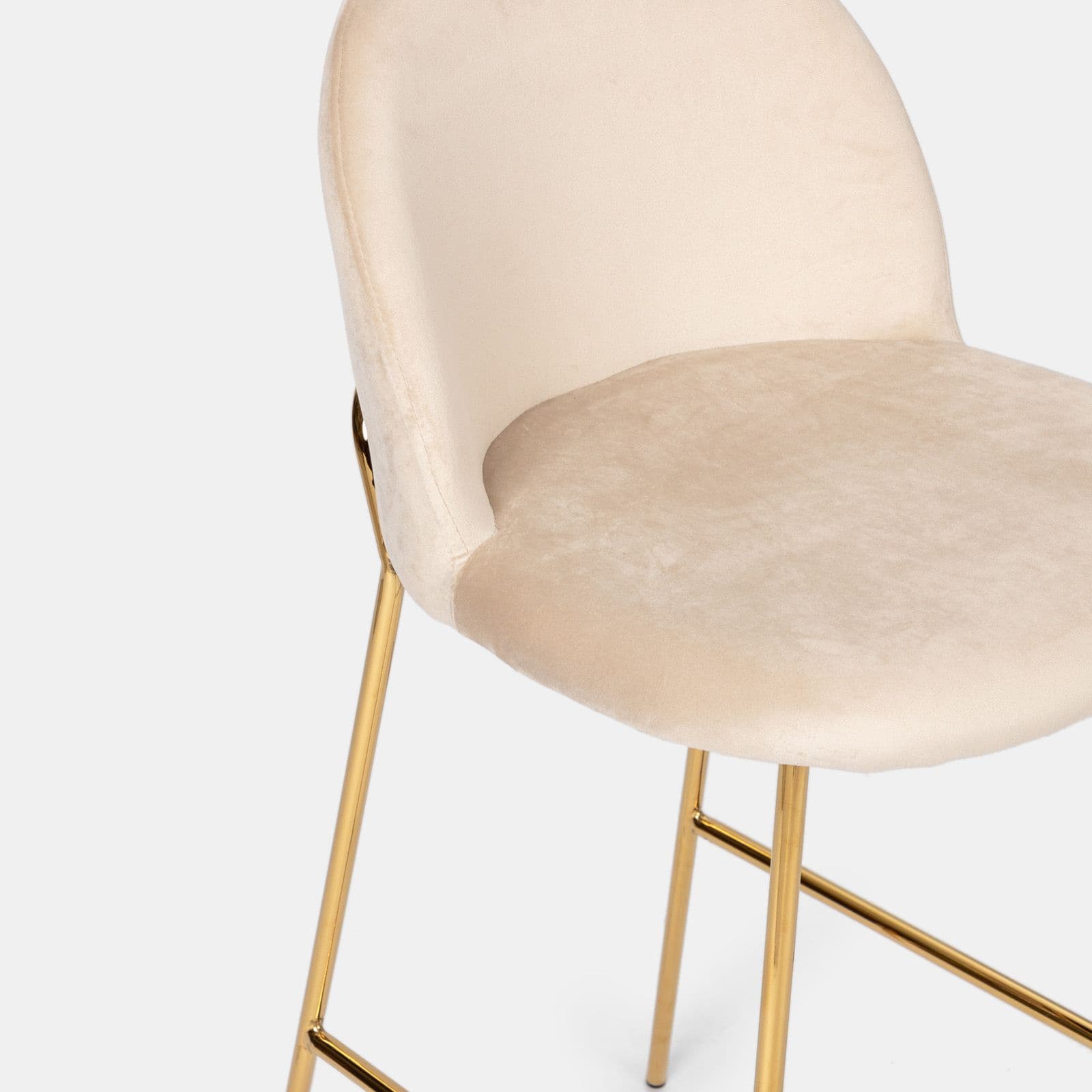 Sgabello in velluto beige con gambe e poggiapiedi in metallo finitura oro - Zilla