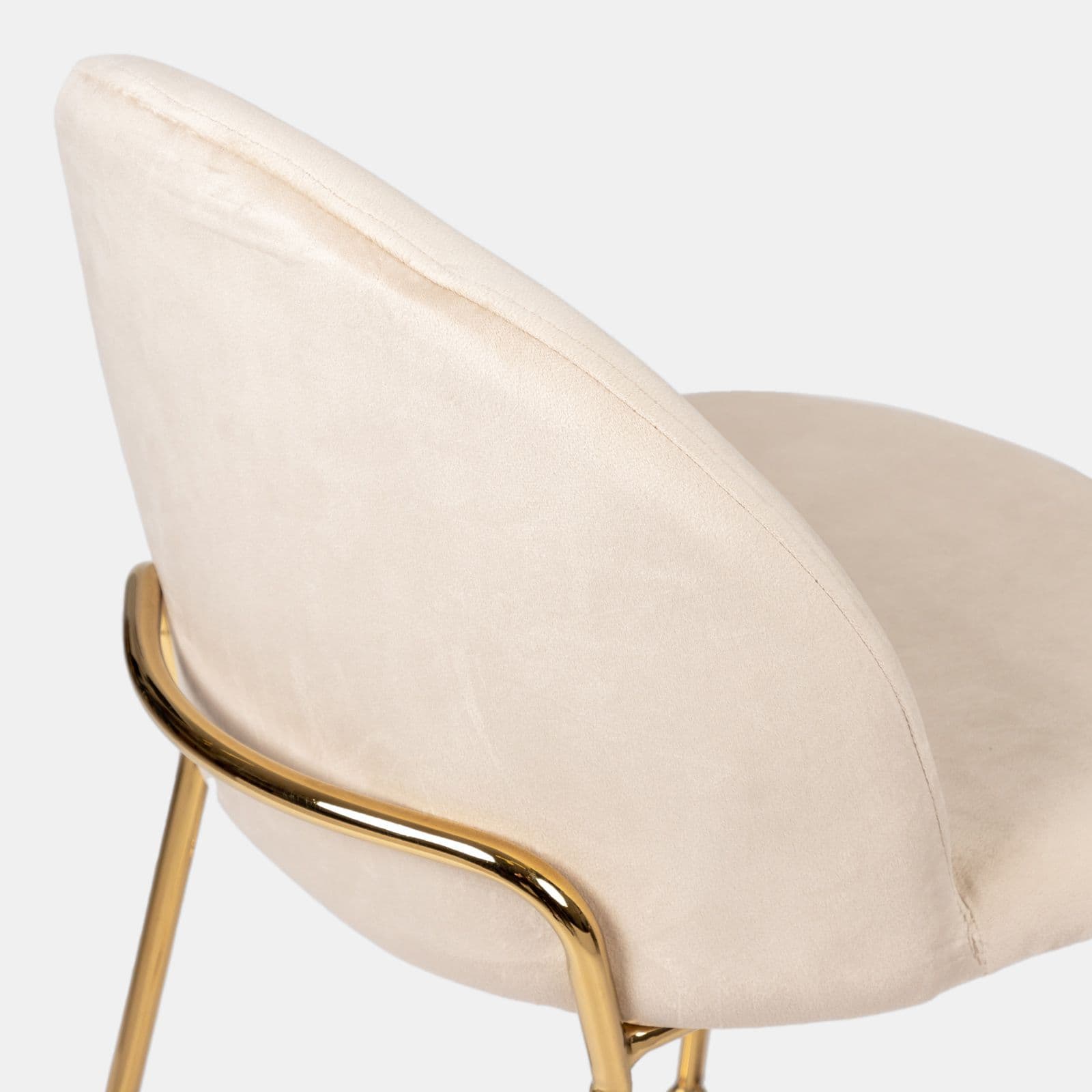 Sgabello in velluto beige con gambe e poggiapiedi in metallo finitura oro - Zilla