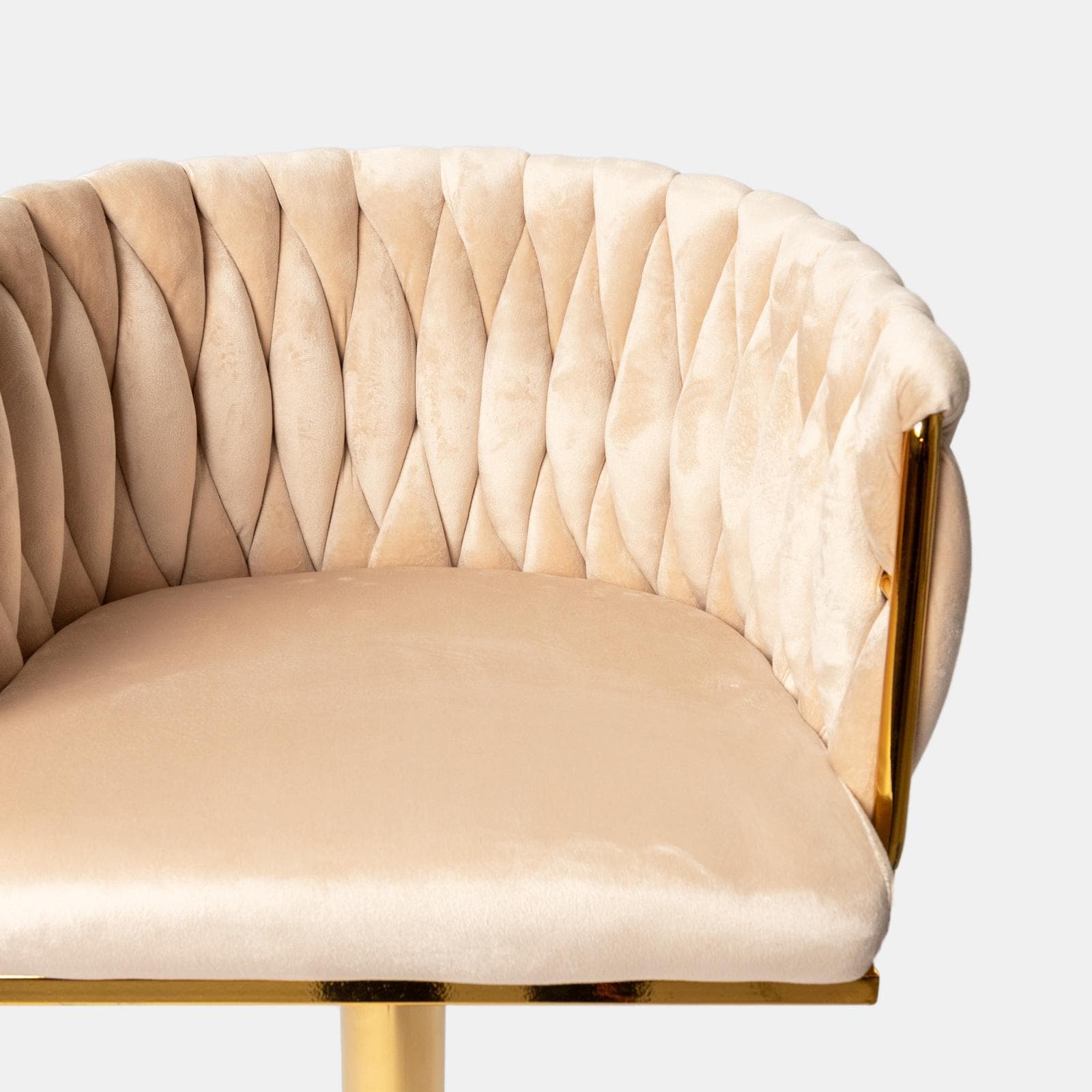 Sgabello in velluto naturale intrecciato e gambe oro - Intrigue