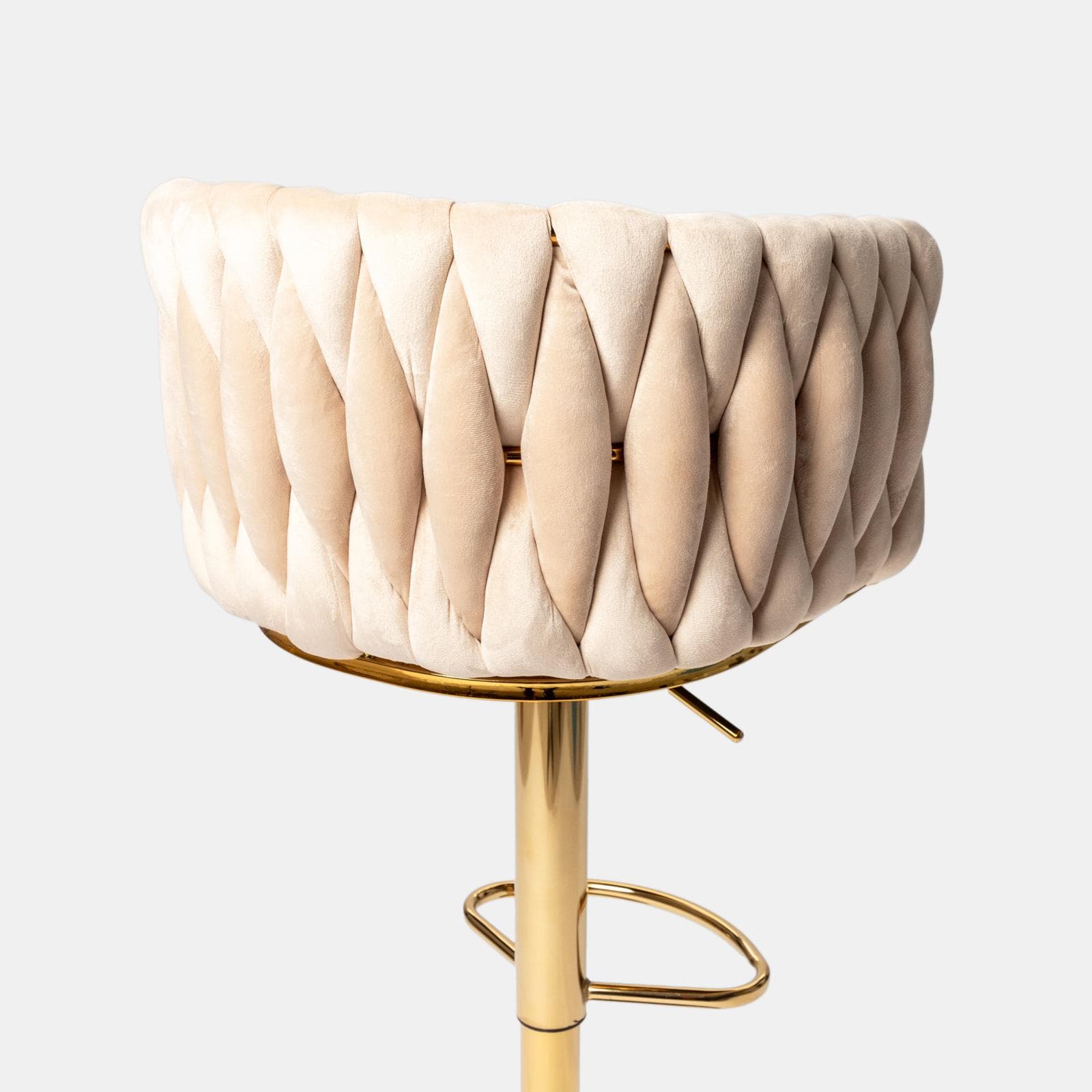 Sgabello in velluto naturale intrecciato e gambe oro - Intrigue