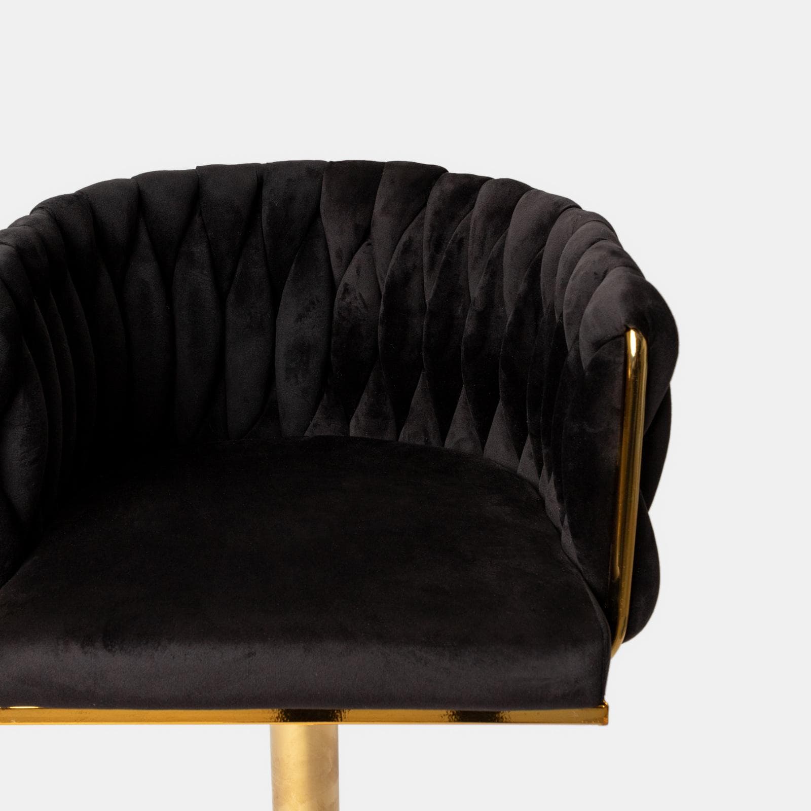 Sgabello in velluto nero intrecciato e gambe oro - Intrigue