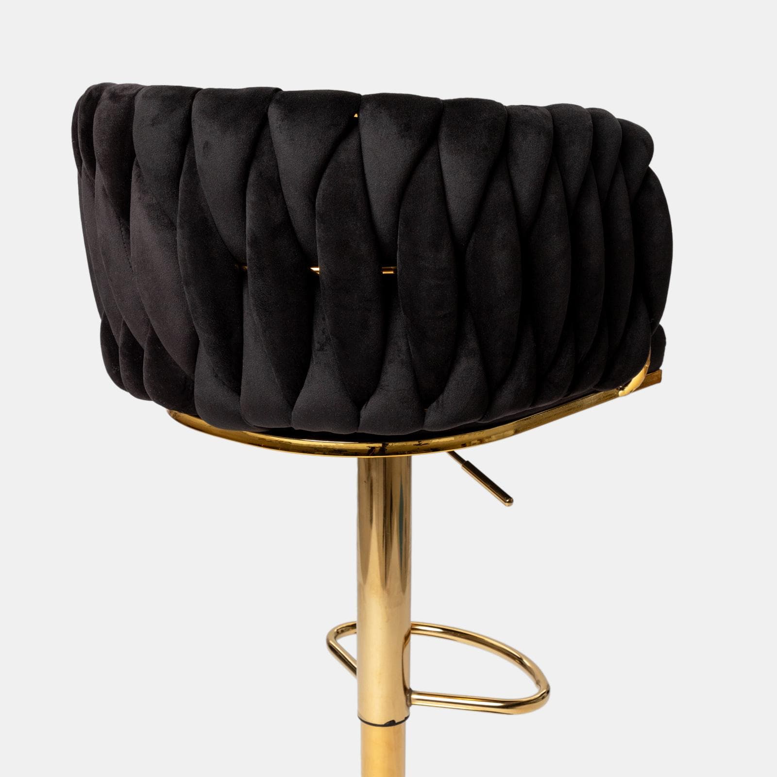 Sgabello in velluto nero intrecciato e gambe oro - Intrigue