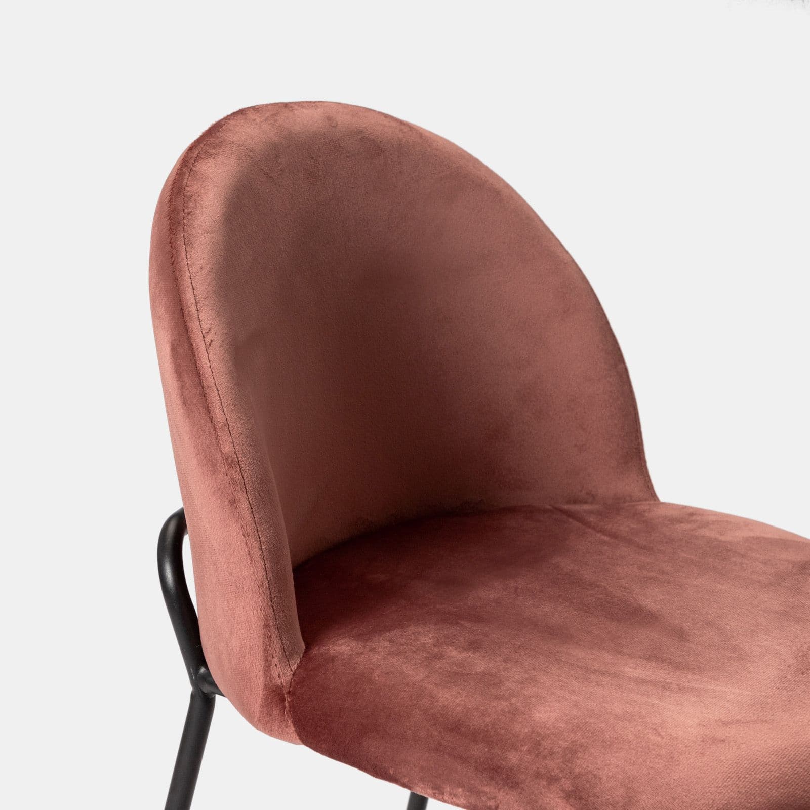 Sgabello in velluto rosa antico con gambe e poggiapiedi in metallo nero - Zilla