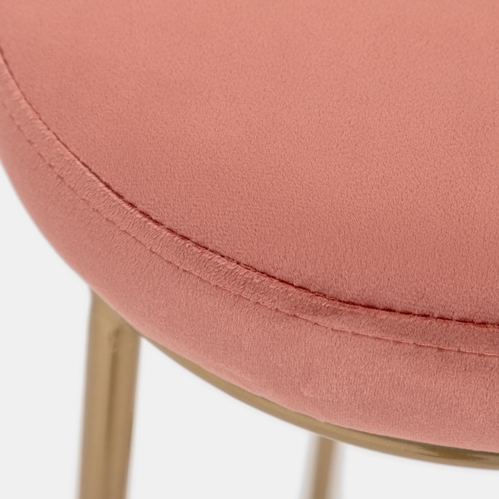 Sgabello in velluto rosa antico con struttura tonda in metallo oro - Klent