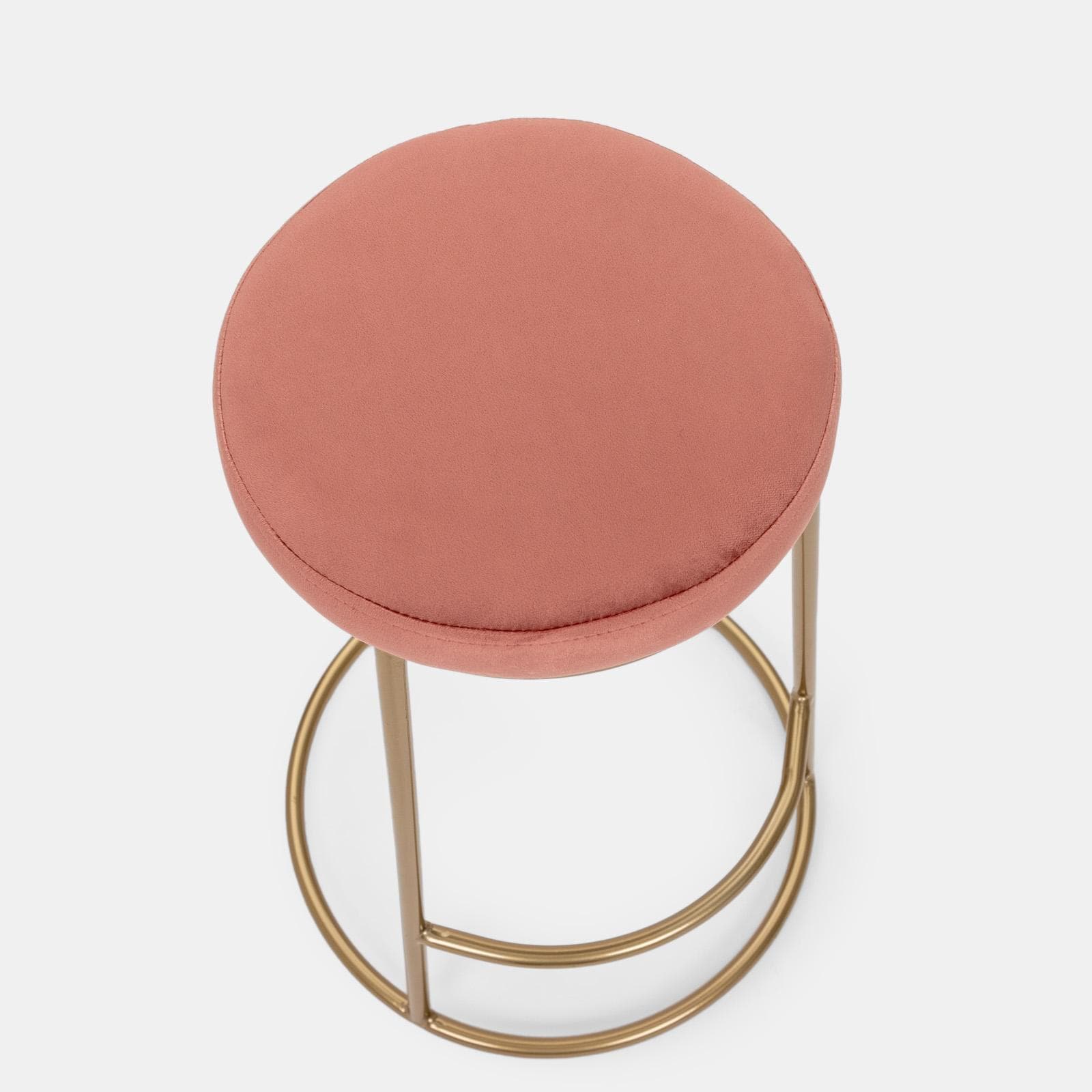 Sgabello in velluto rosa antico con struttura tonda in metallo oro - Klent