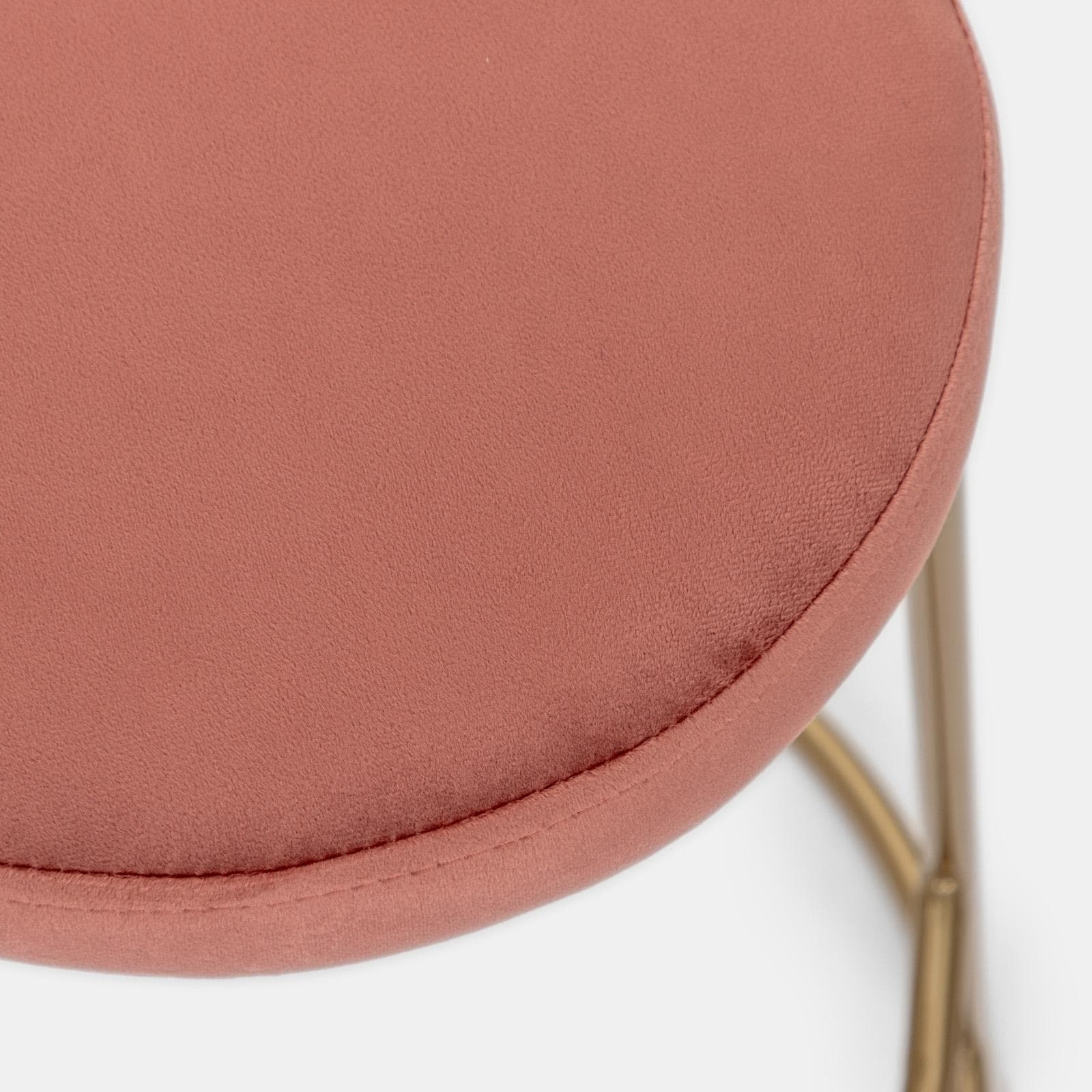 Sgabello in velluto rosa antico con struttura tonda in metallo oro - Klent