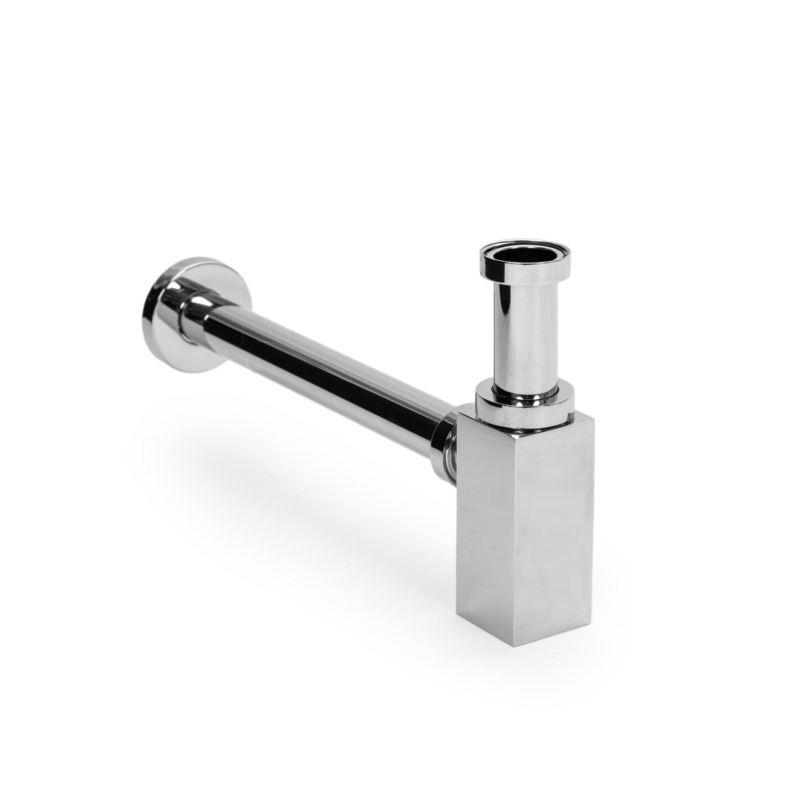 Sifone di scarico quadrato ottone cromato universale per lavabi sospesi o appoggio con regolazione 130/300 mm