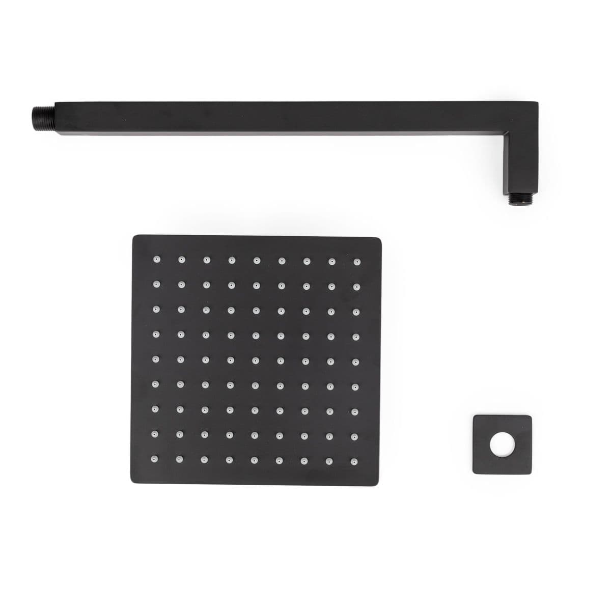 Soffione doccia 20 cm e braccio nero opaco 40 cm design squadrato ultraslim e anticalcare