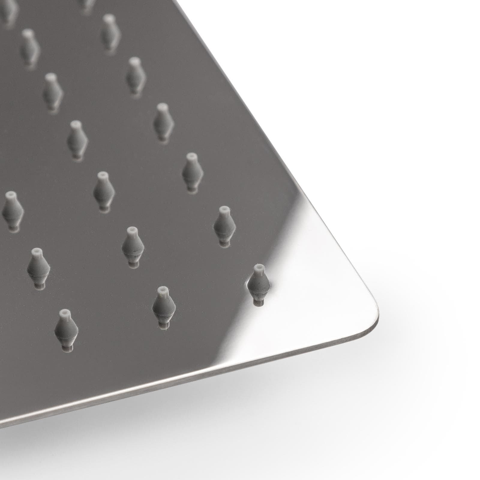 Soffione doccia 30 cm quadrato in acciaio inox a specchio anticalcare e orientabile