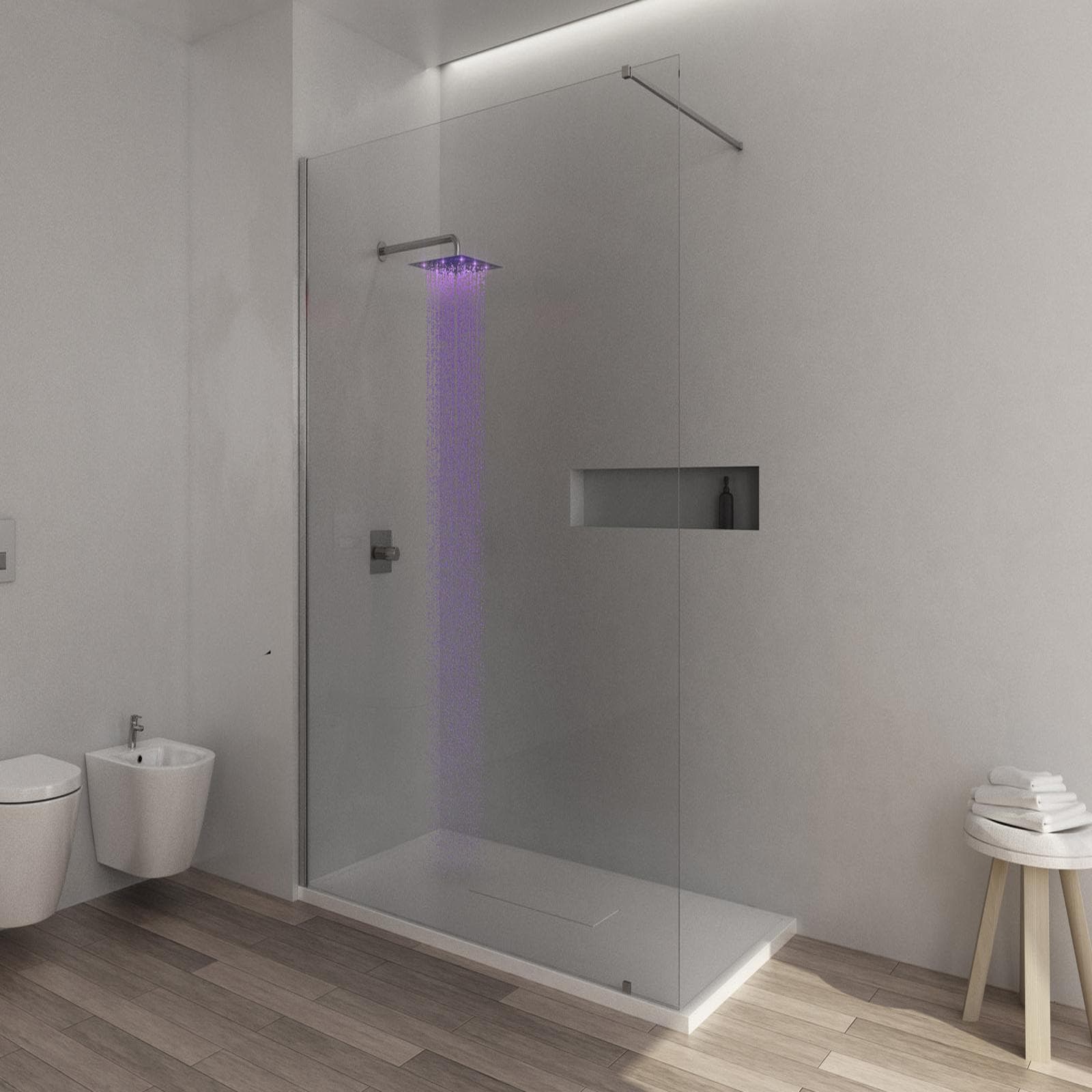 Soffione doccia a led 30x30 cm acciaio ultraslim finitura a specchio - Acq+