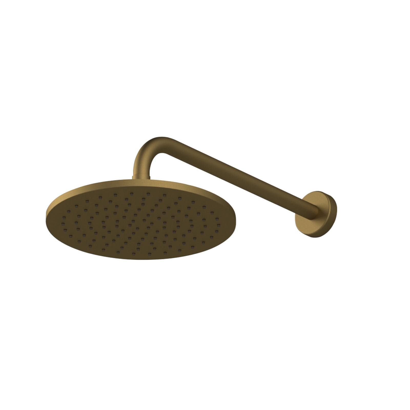 Soffione doccia tondo 20 cm con braccio curvo oro satinato