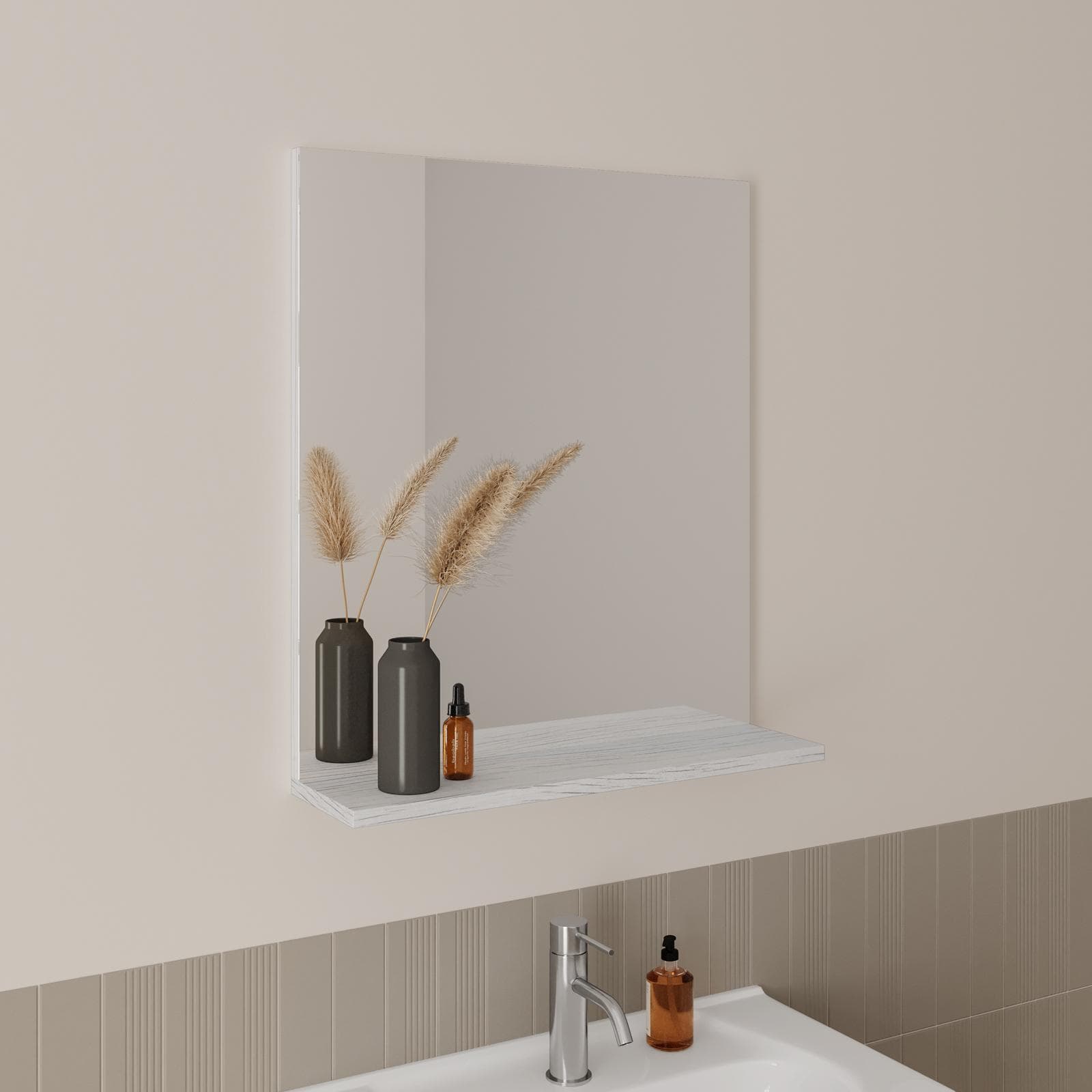 Specchiera bagno 70x80 h cm con mensola d'appoggio effetto legno di larice sbiancato - Ready
