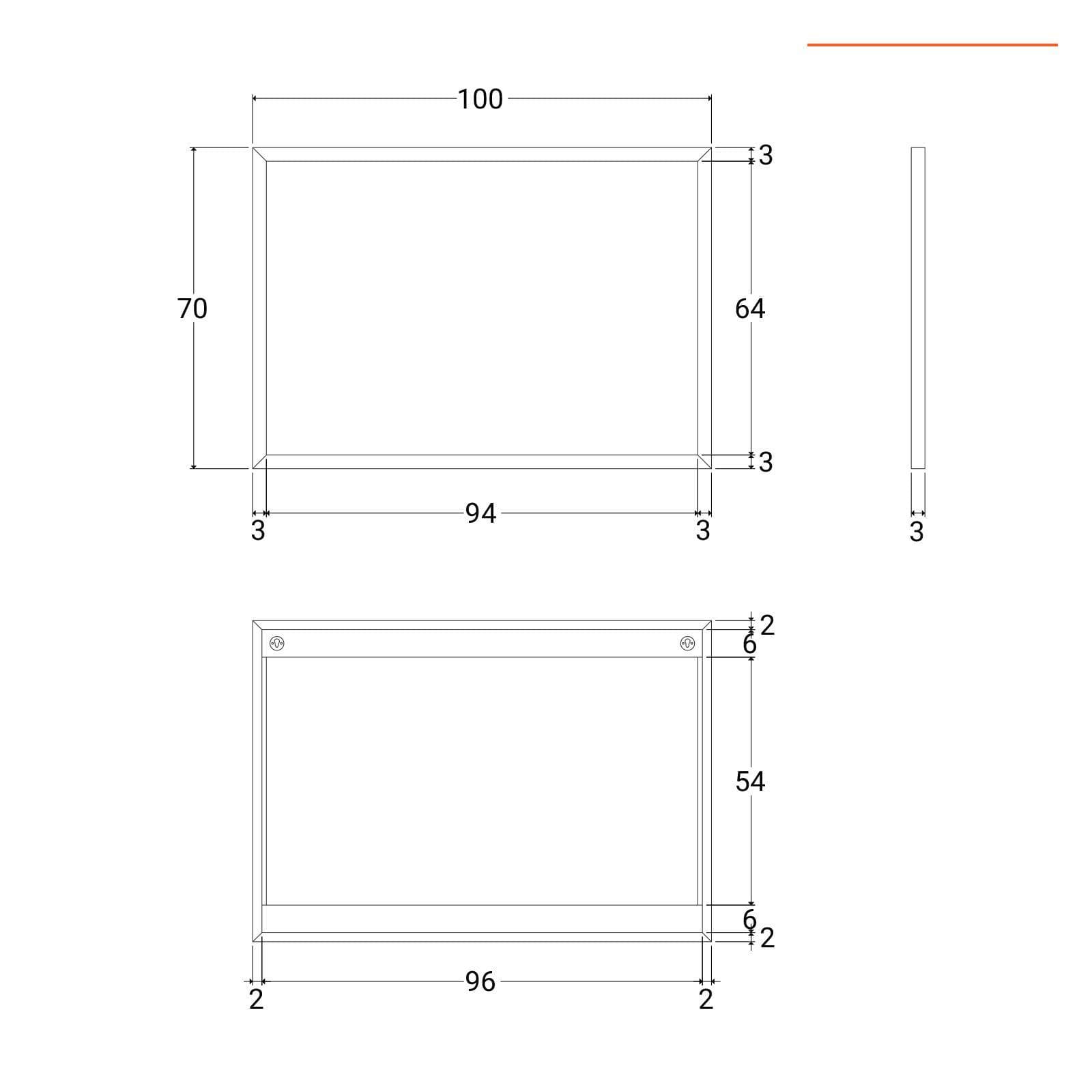 Specchio 100x70 cm con cornice sottile in legno di teak