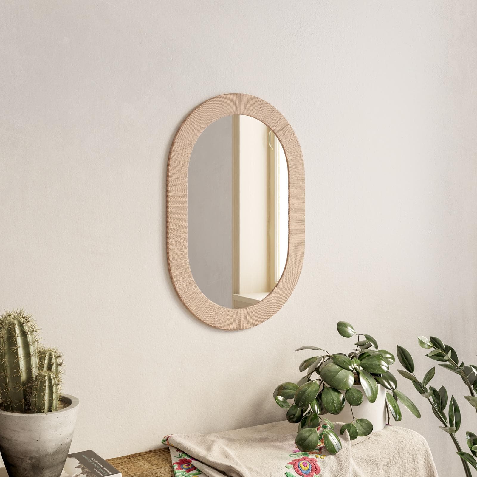 Specchio 60x41 cm con cornice in corda di carta intrecciata - Twilley