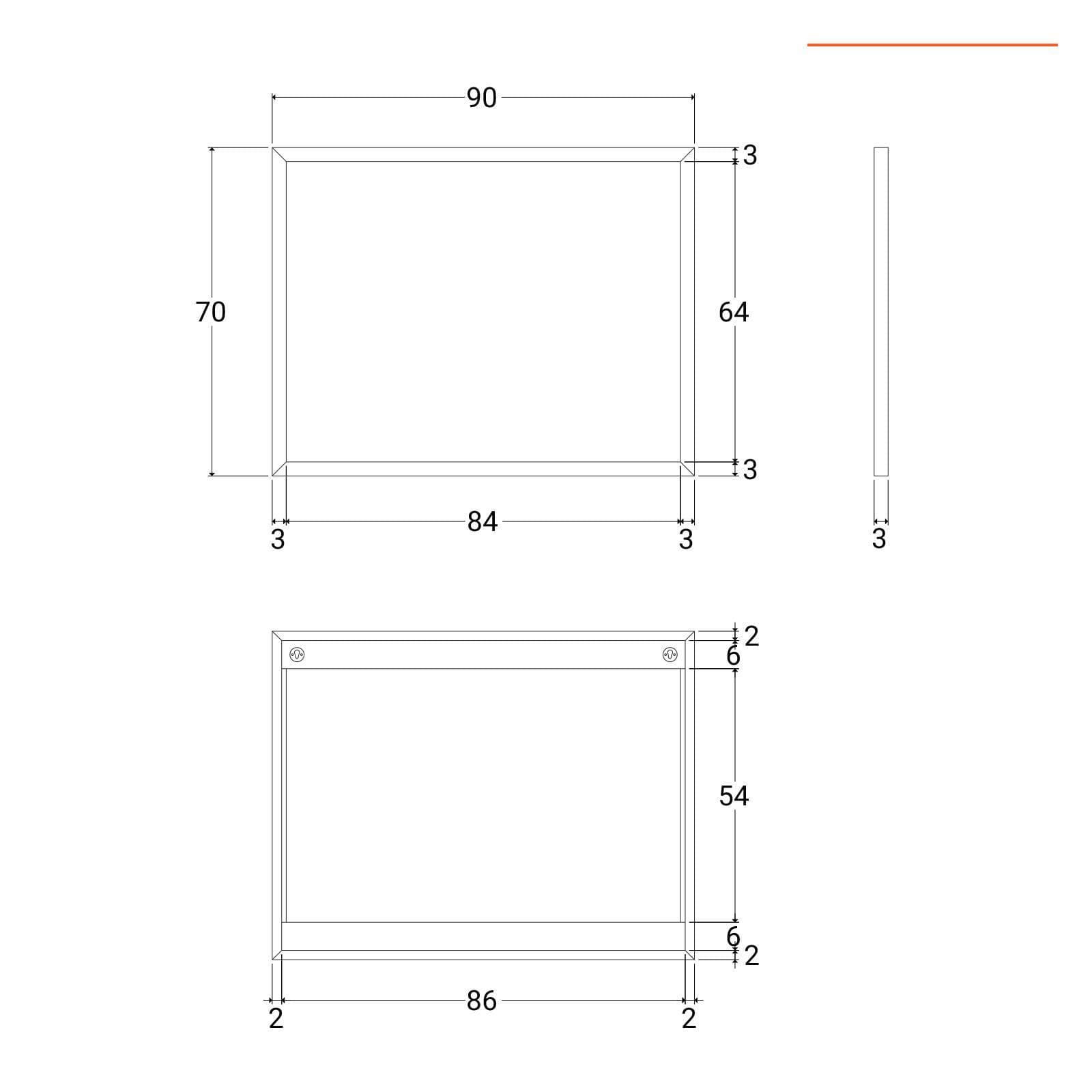 Specchio 90x70 cm con cornice sottile in legno di teak