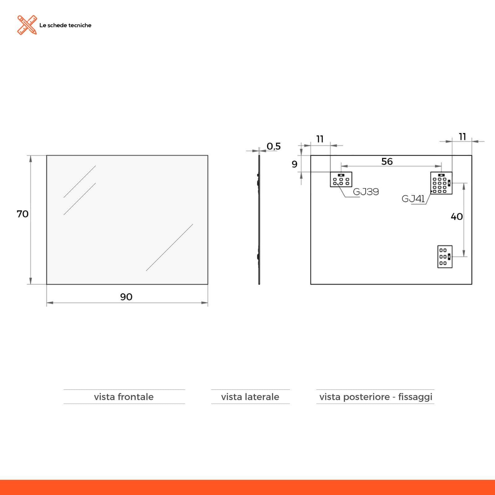 Specchio 70x90 cm reversibile con luce led da 30 cm inclusa - Raoled