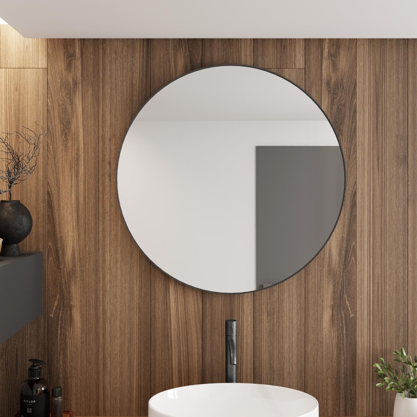 Specchio bagno 75 cm con cornice in alluminio nero spazzolato - Talas