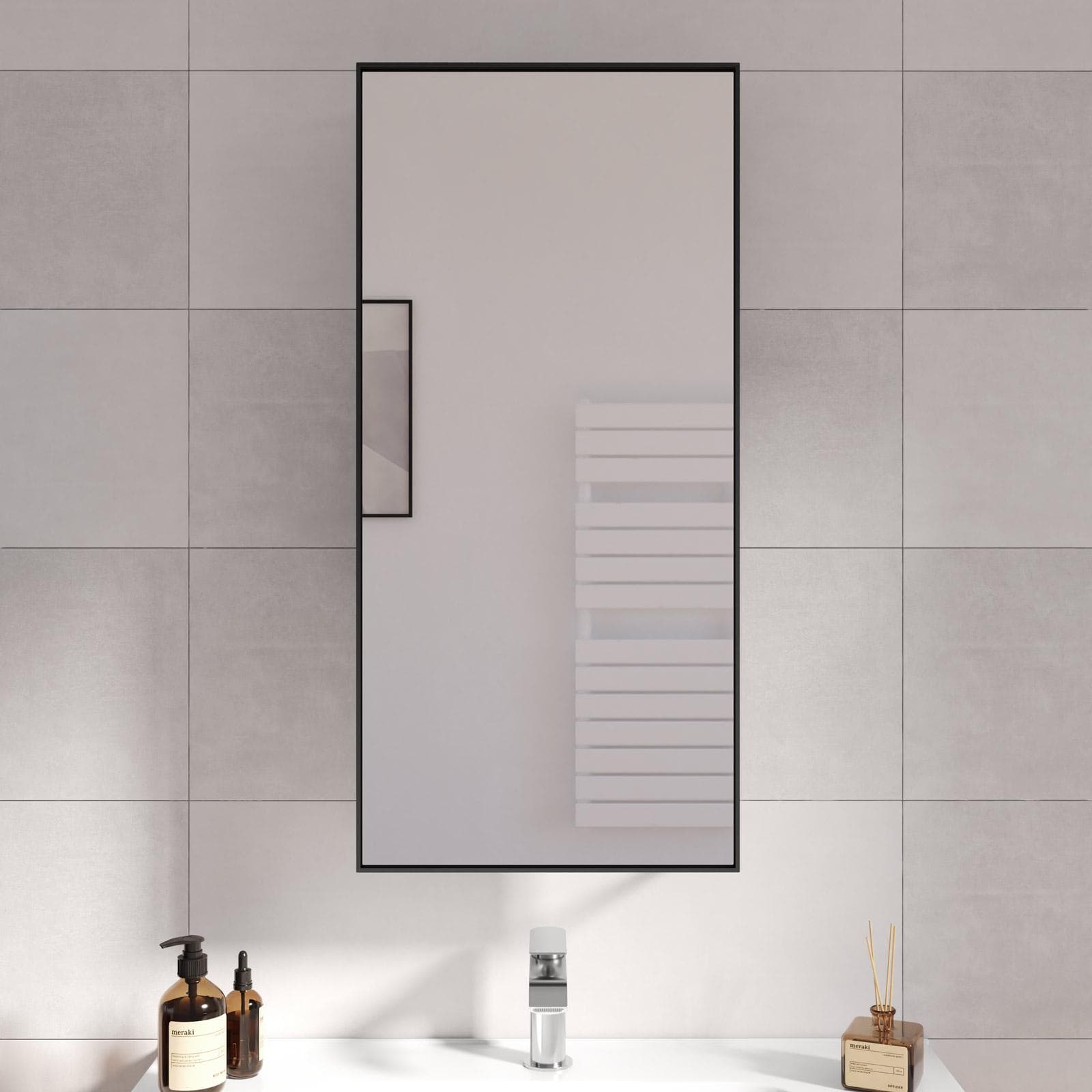 Specchio contenitore 36x75h cm in metallo nero con ripiani - Marla