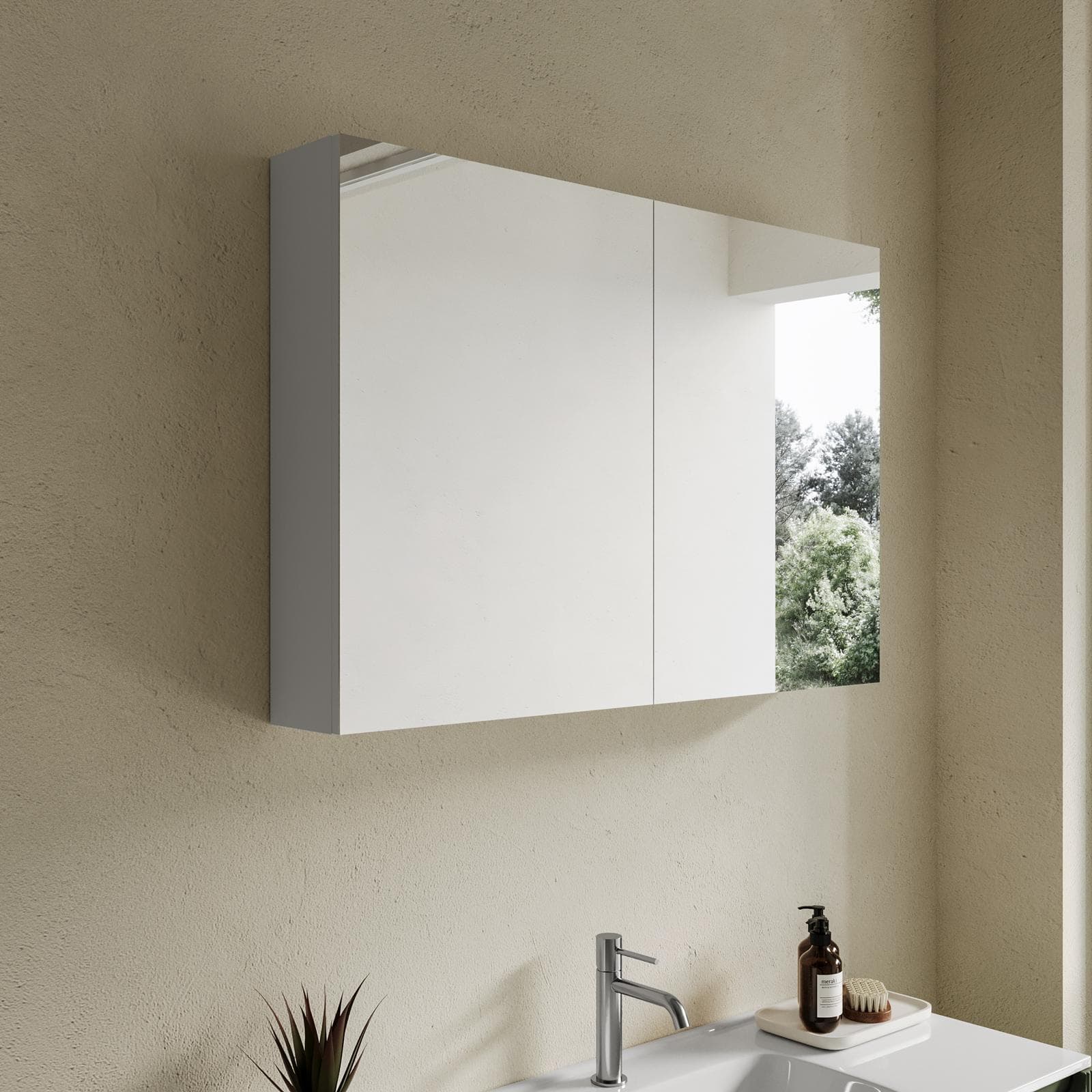 Specchio contenitore bagno cm 100 x 68 bianco lucido 2 ante