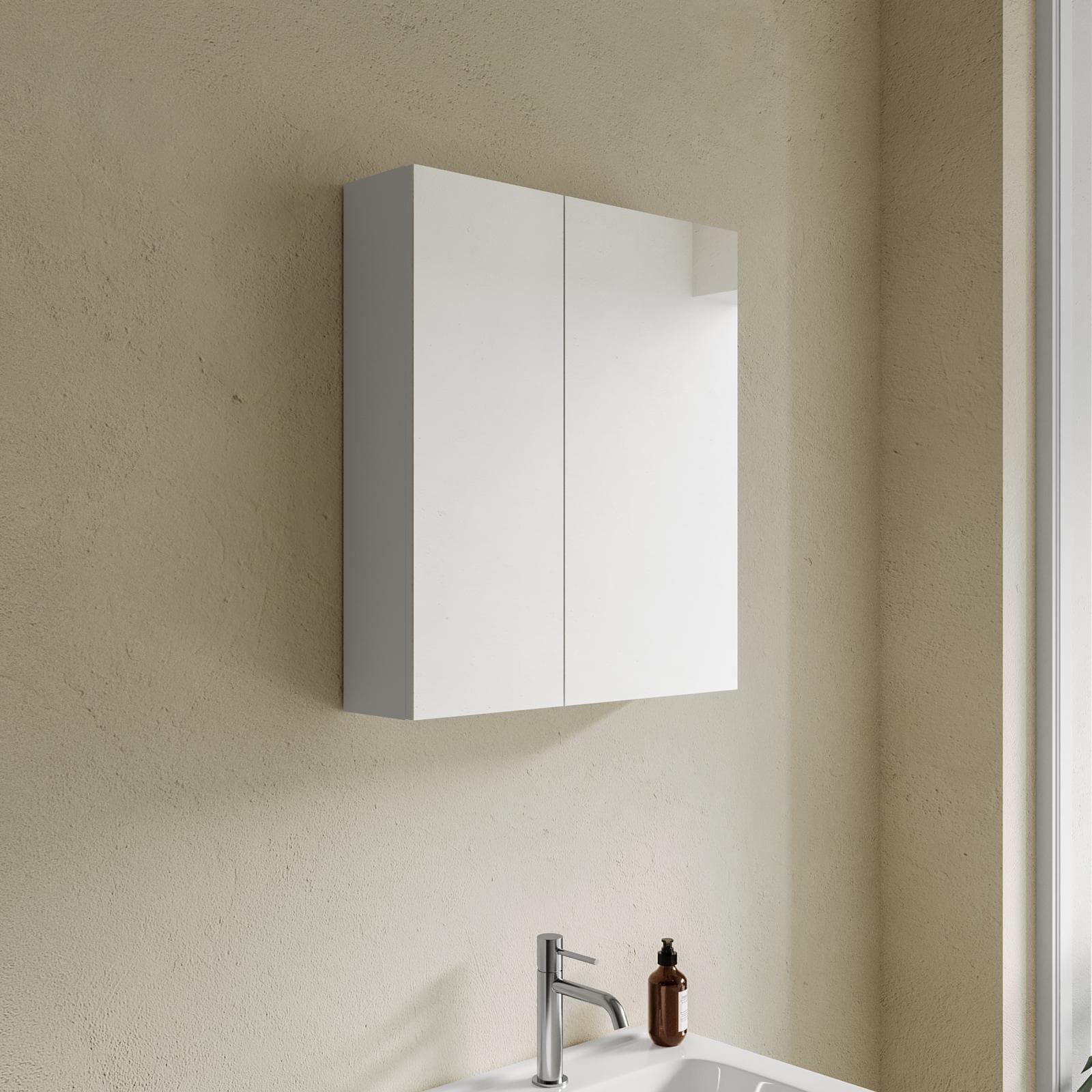Specchio contenitore bagno cm 60 x 68 bianco lucido 2 ante