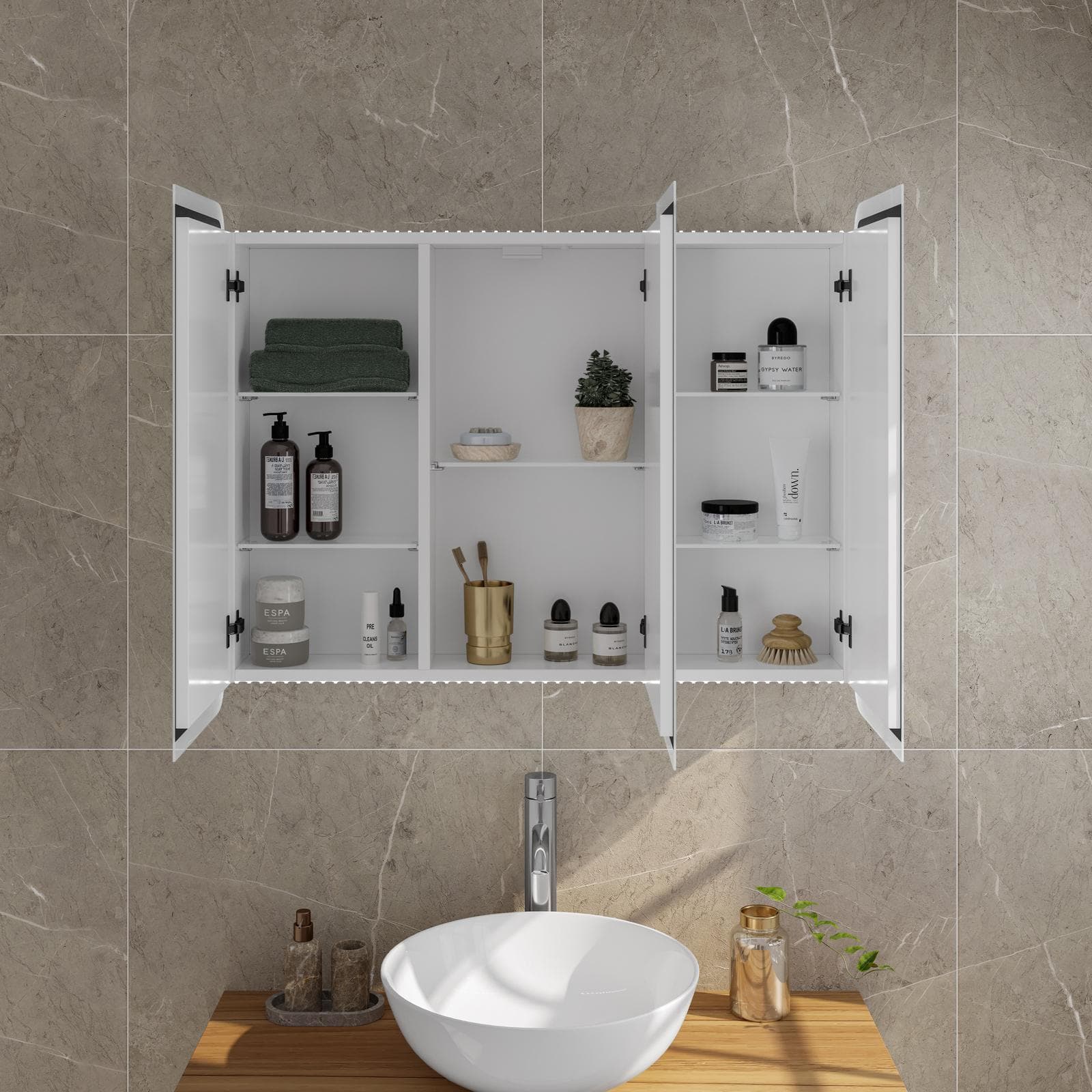 Specchio contenitore led 95x13x70h cm con 3 ante - Rary