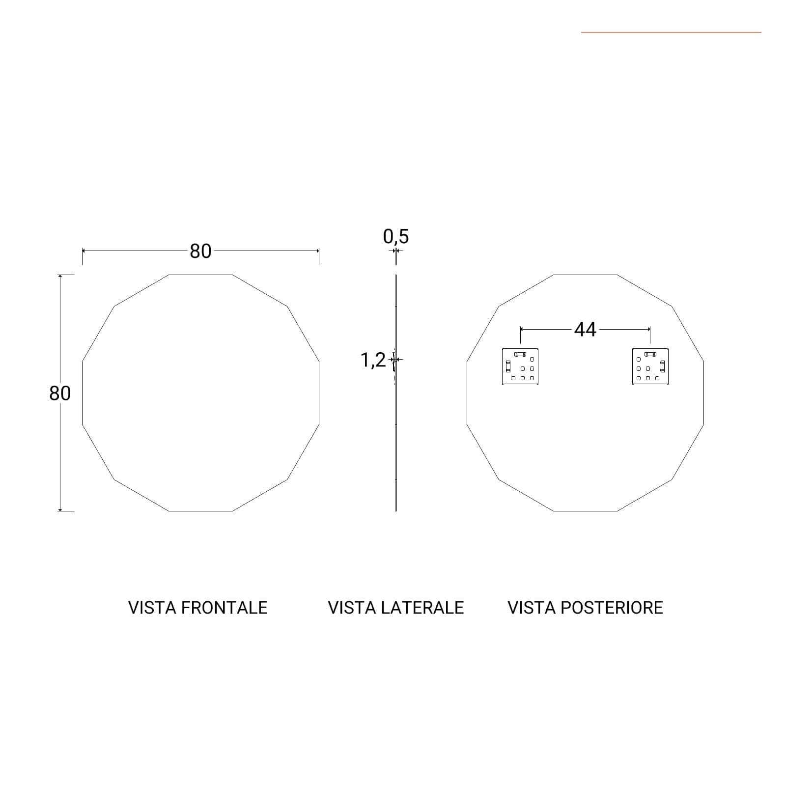 Specchio da bagno 80x80 cm forma dodecagonale - Tamaki