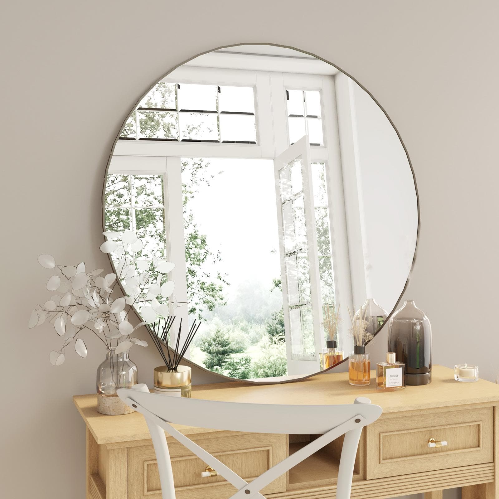 Specchio da interno rotondo 100 cm con cornice in alluminio champagne - Talas