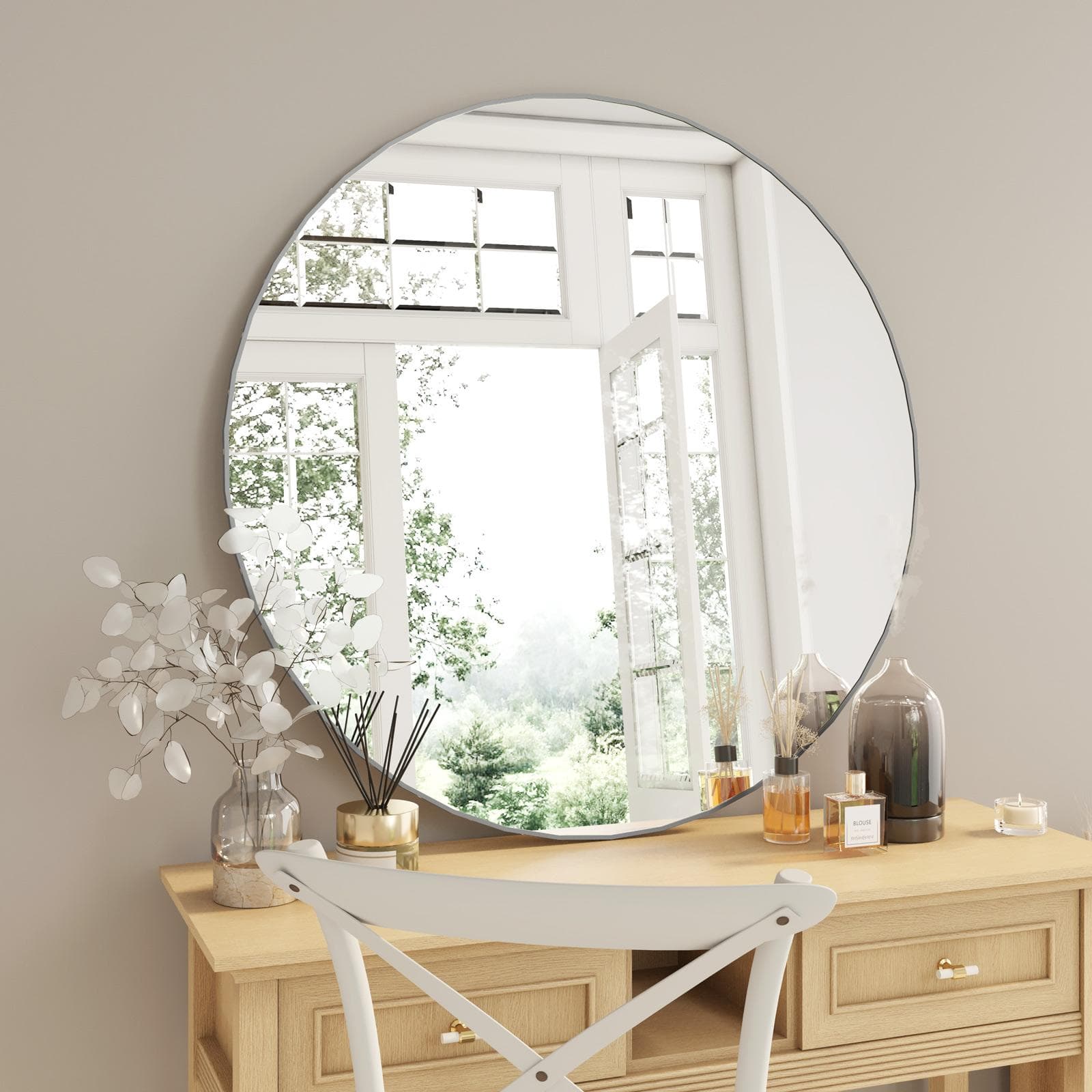 Specchio da interno rotondo 100 cm con cornice in alluminio spazzolato - Talas