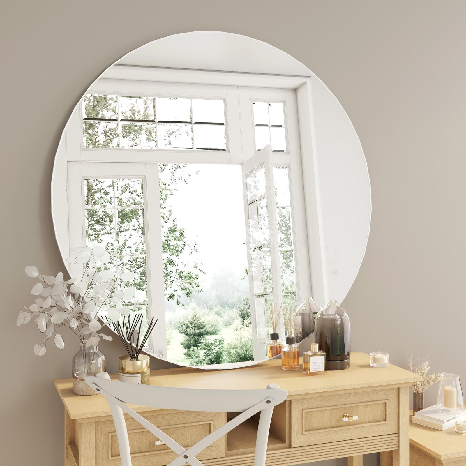 Specchio da interno rotondo 120 cm con cornice in alluminio bianco opaco - Talas