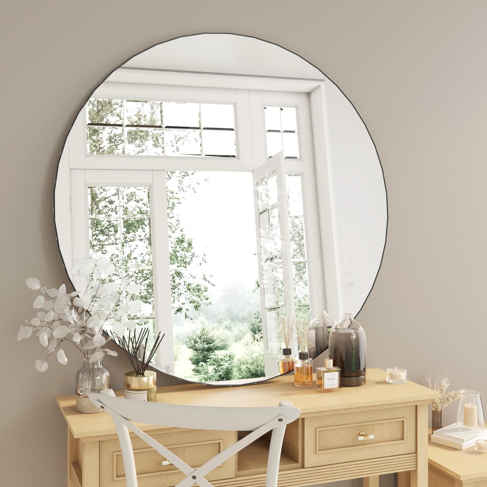 Specchio da interno rotondo 130 cm con cornice in alluminio nero spazzolato - Talas