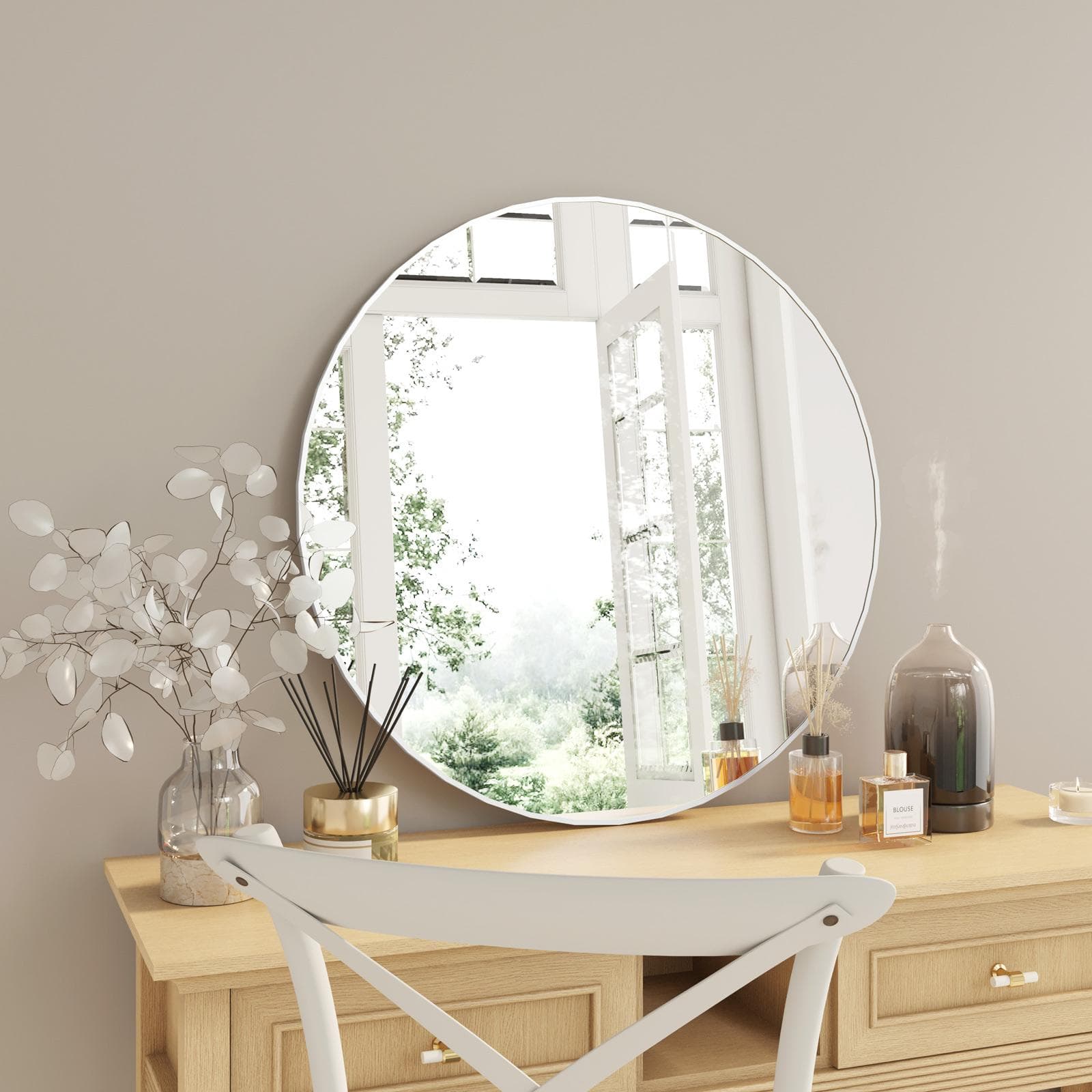 Specchio da interno rotondo75 cm con cornice in alluminio bianco opaco - Talas