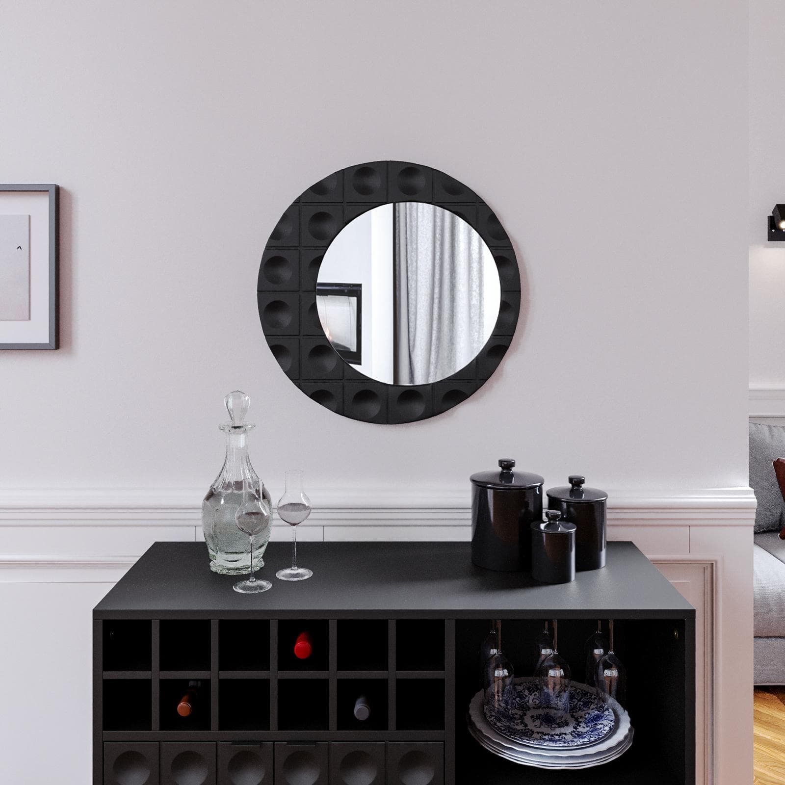 Specchio da parete 55 cm nero con cornice decorata - Miara