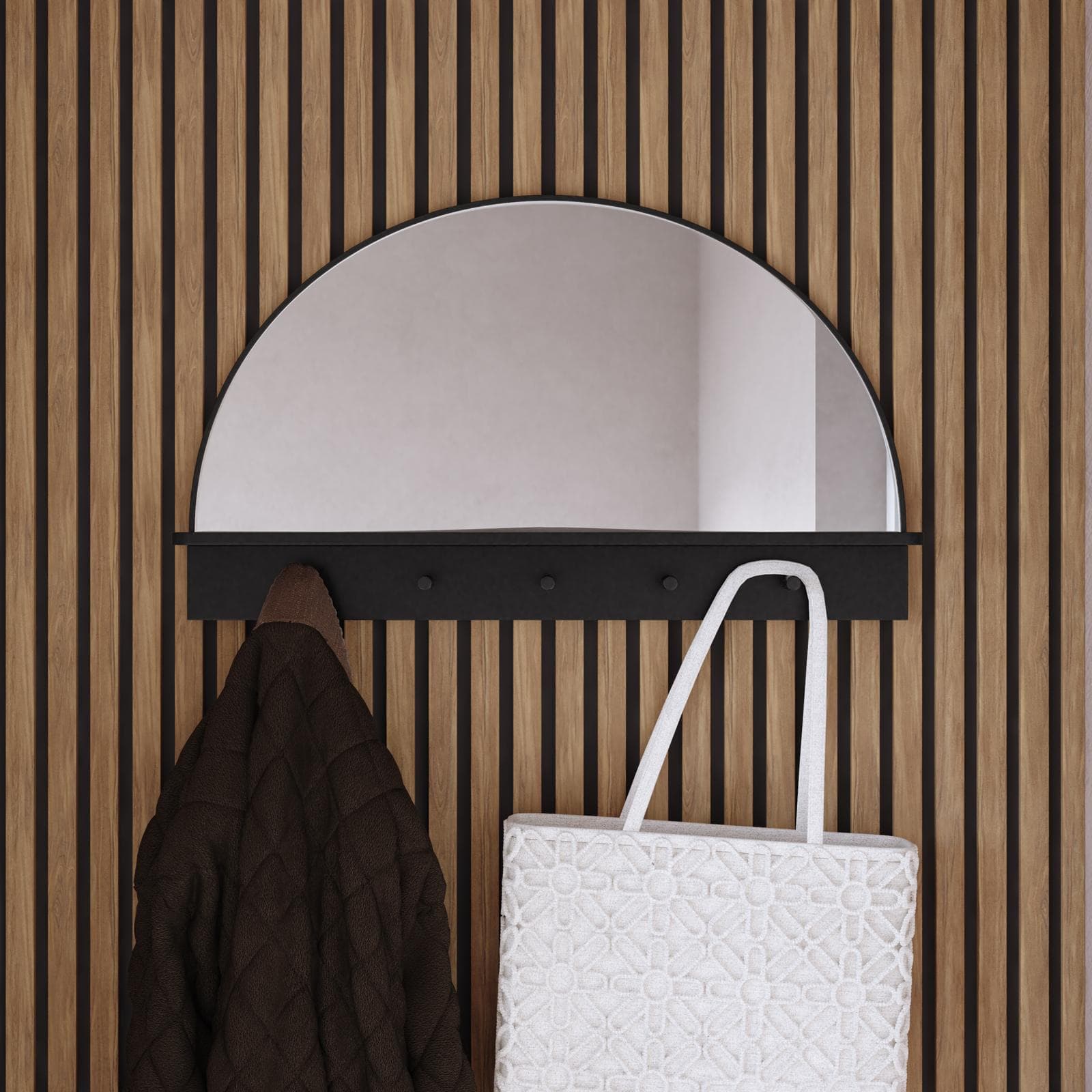 Specchio da parete 76x45h cm nero con mensola e ganci - Blatis